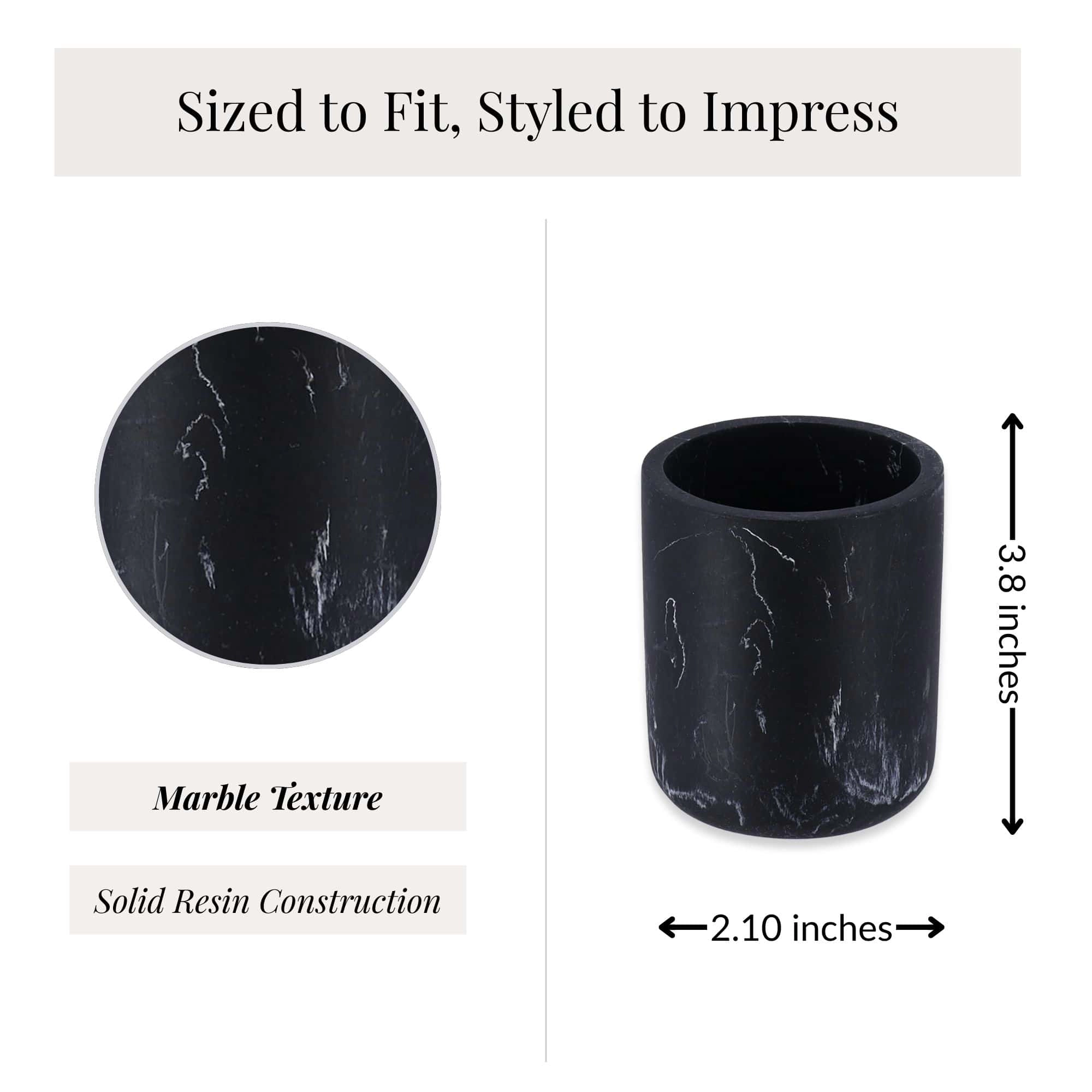 Evideco French Home Goods Marble-Effect Polyresin Toothbrush Holder, Polished Cylinder