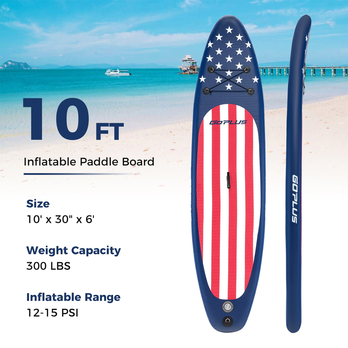 SUGIFT 10-ft 300-lb Capacity Inflatable Paddle Board with Removable Fin 3-Section Aluminum Paddle and Backpack