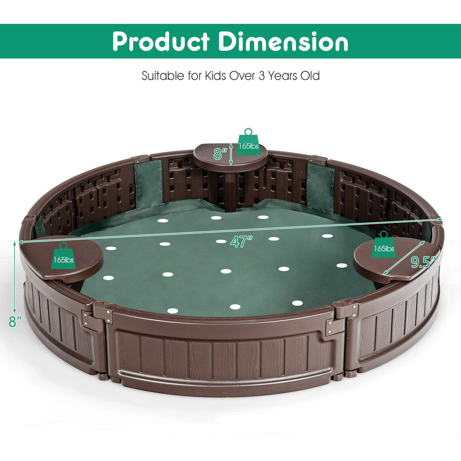 LJG Kids Sandbox with Built-in Corner Seat and Cover