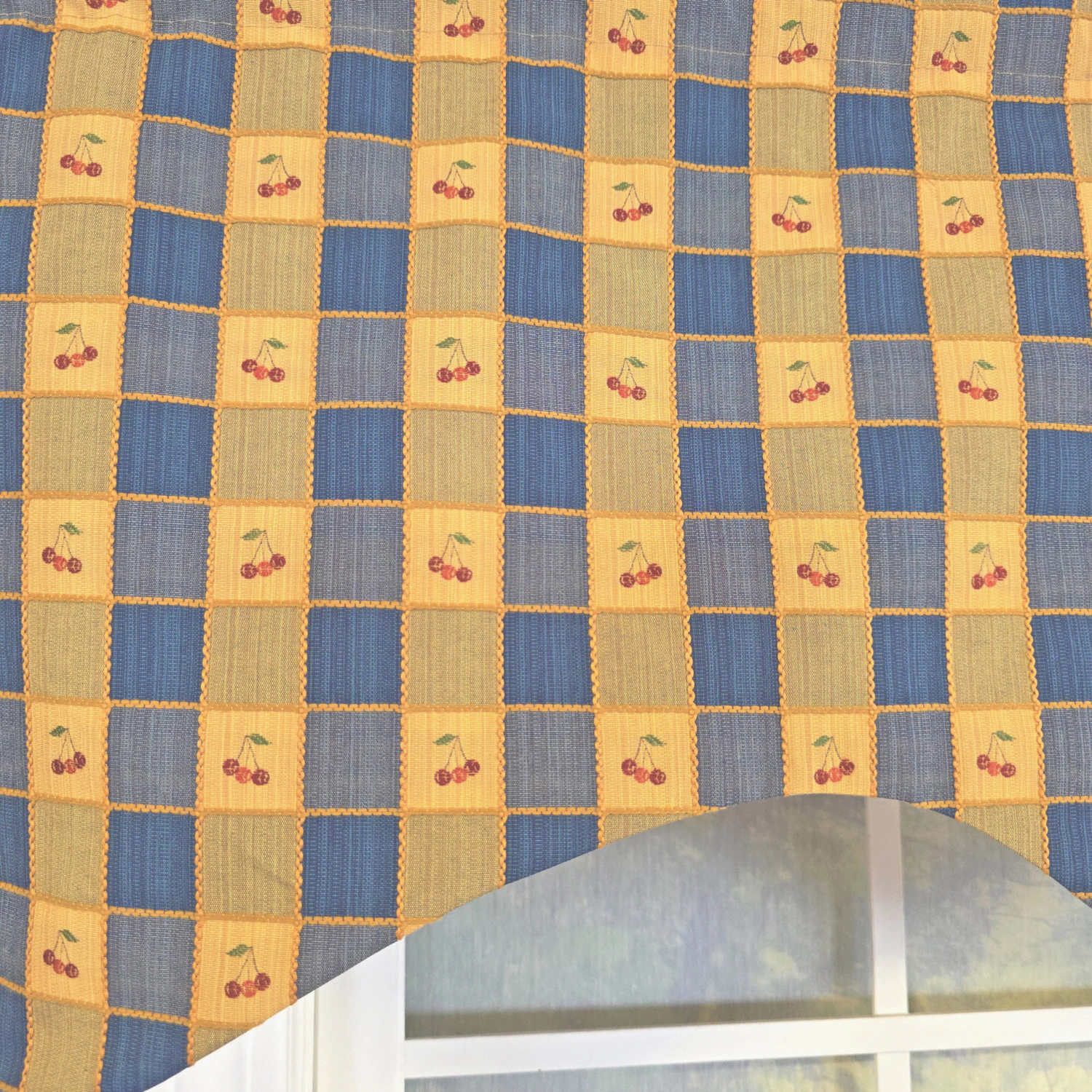 RLF Home 100% Cotton Cherry Plaid Cornice  Fully lined Windows Rod Pocket Valance 50" x 17"  Navy