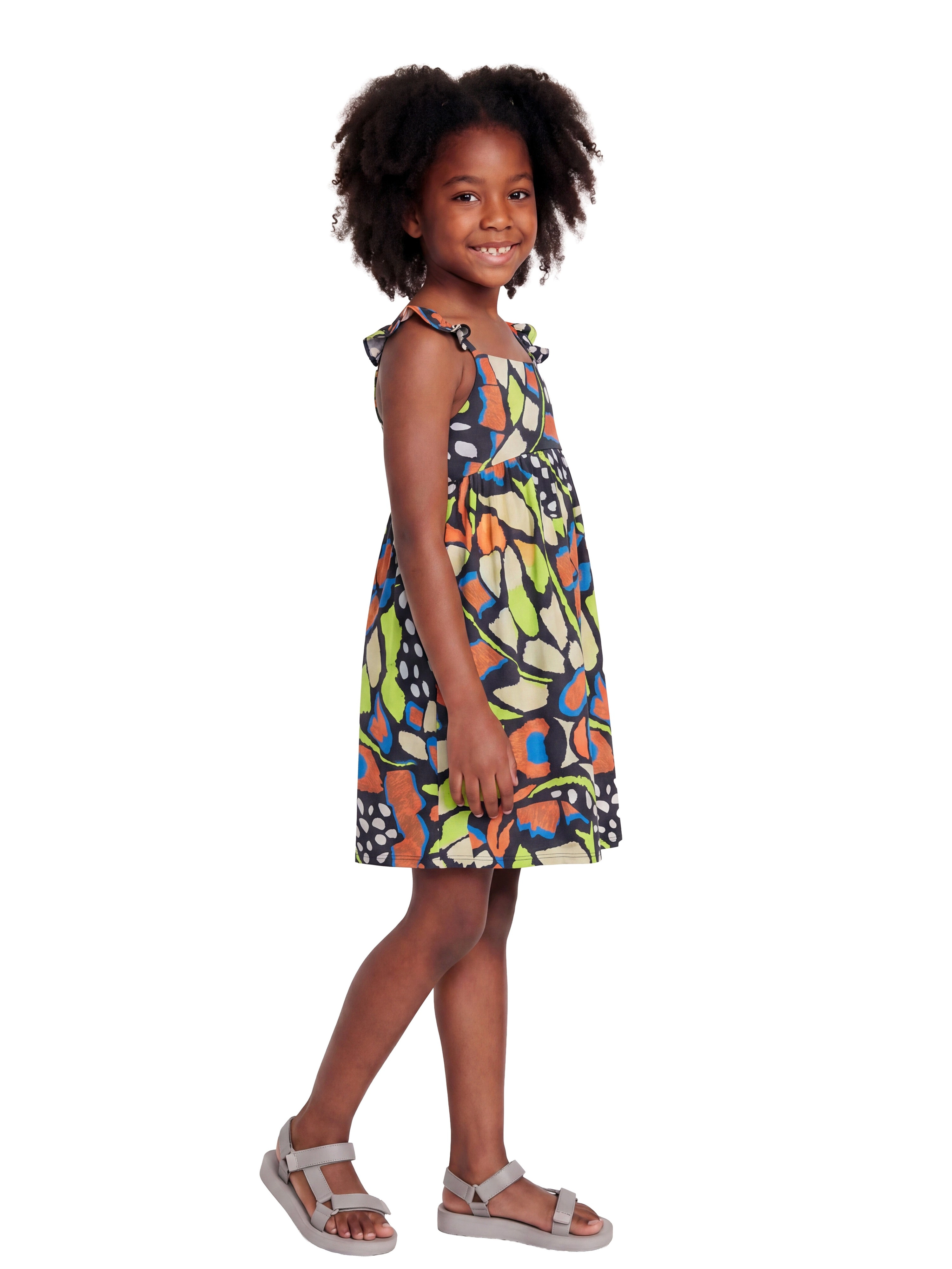 24sevenKid Essential Girls Butterfly Print Empire Waist Sleeveless Dress