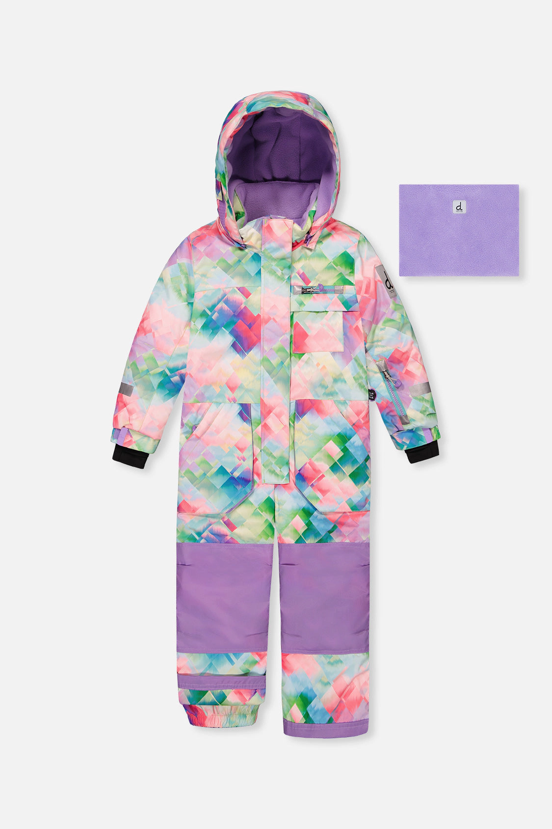 Deux par Deux Girls Diamond Print One Piece Play Snowsuit with Detachable Hood