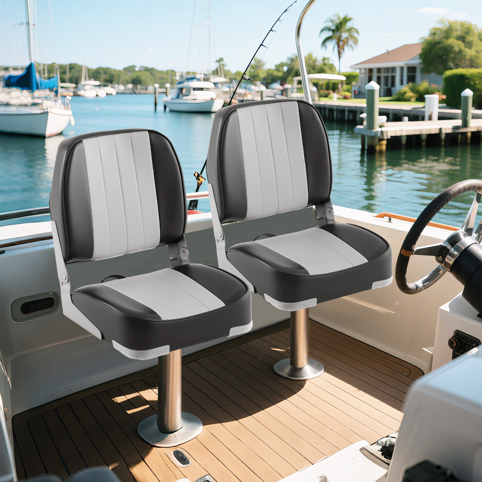 SUGIFT 2-Pack 330-lb Capacity Folding Low Back Boat Seats with Waterproof PVC Leather and Aluminum Hinges