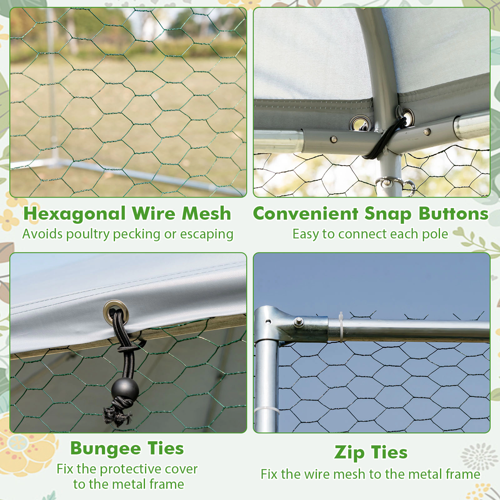 SUGIFT 13-ft Silver Hexagonal Walk-in Chicken Coop Poultry Cage with Oxford Cover and Wire Mesh