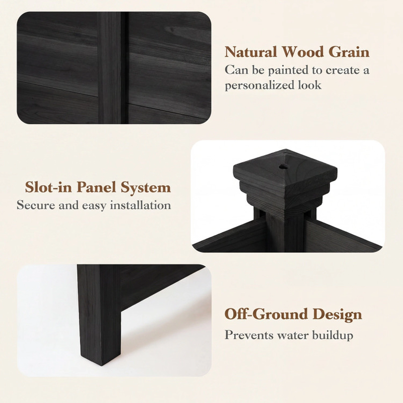 SUGIFT Black 2-Panel Fir Wood Outdoor Privacy Air Conditioner Fence with 3 12-in Metal Ground Stakes