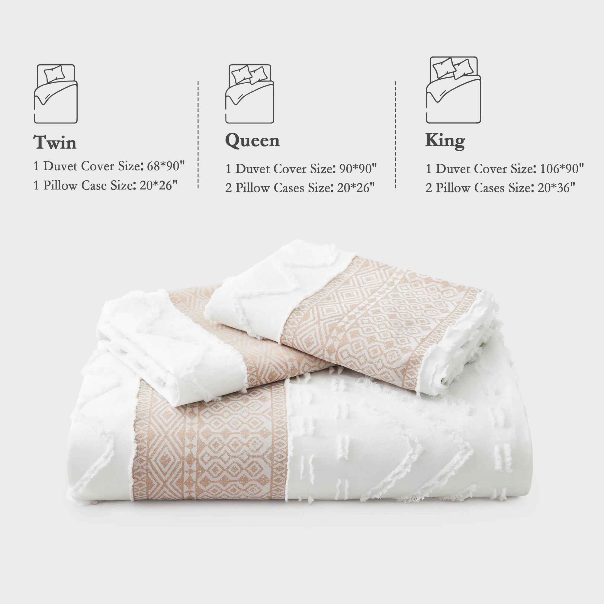 PEACENEST Textured Cut Jacquard Duvet Cover Set, Modern Lightweight Bedding Set