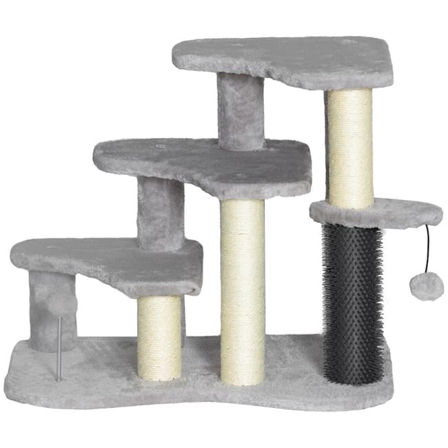 212 Main PawHut 2-in-1 Cat Tree Tower & 3-Step Pet Stairs with Scratching Posts & Toy Balls
