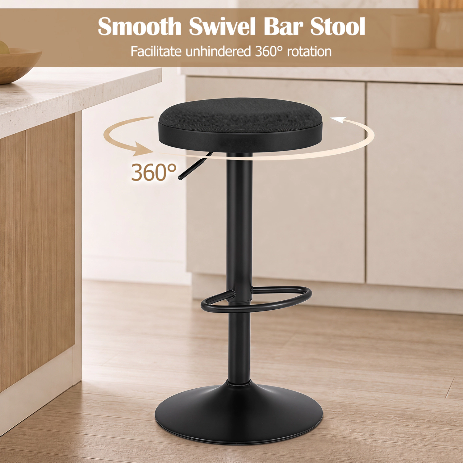 LJG Set of Kitchen Bar Stools with Height Adjustment Padded Seat and D-Shaped Footrest