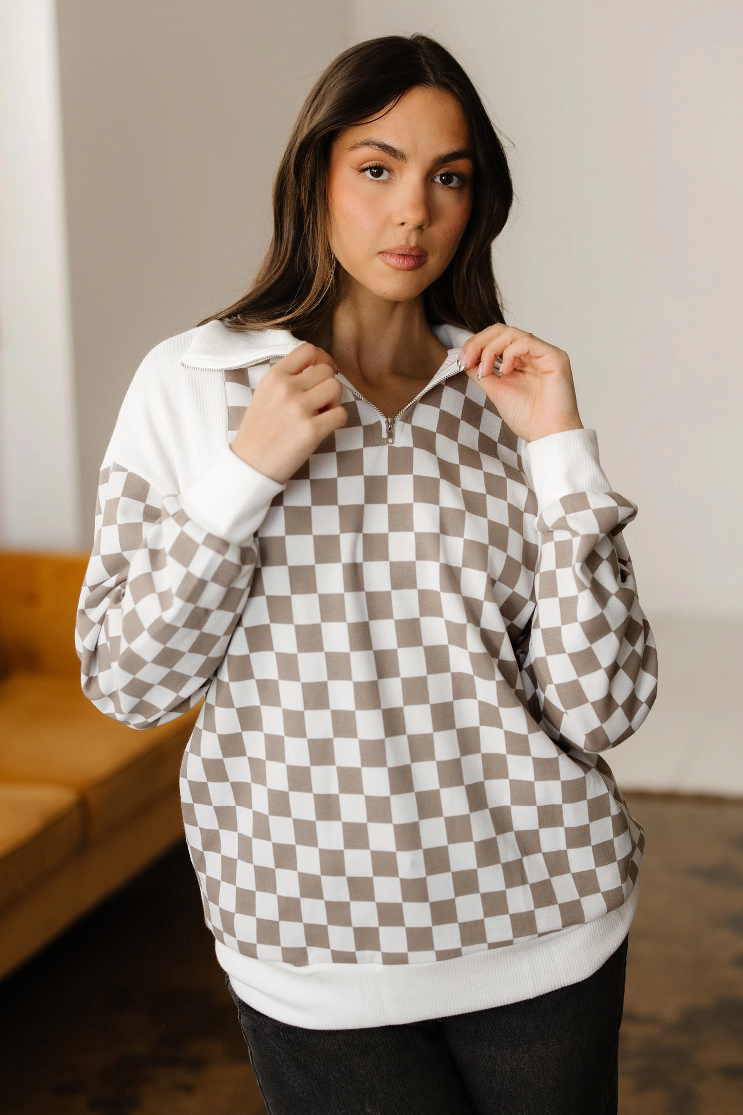 Threaded Pear Women's Rosalia Ribbed Patchwork Loose Sweatshirt