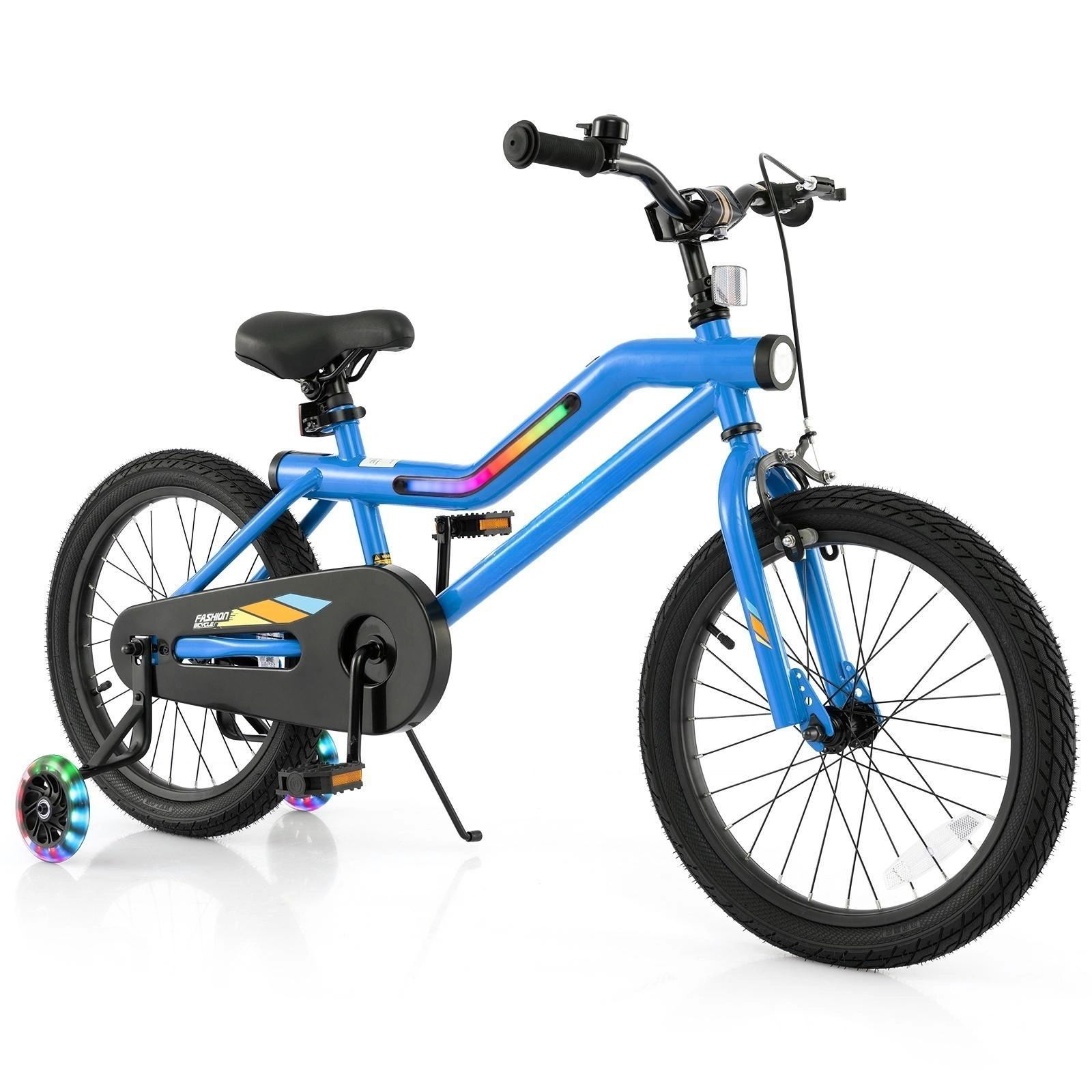 SUGIFT LED Lighted Adjustable Kids Bike with Training Wheels 145-lb Capacity Ages 4-8 Navy Blue 18-in Wheel