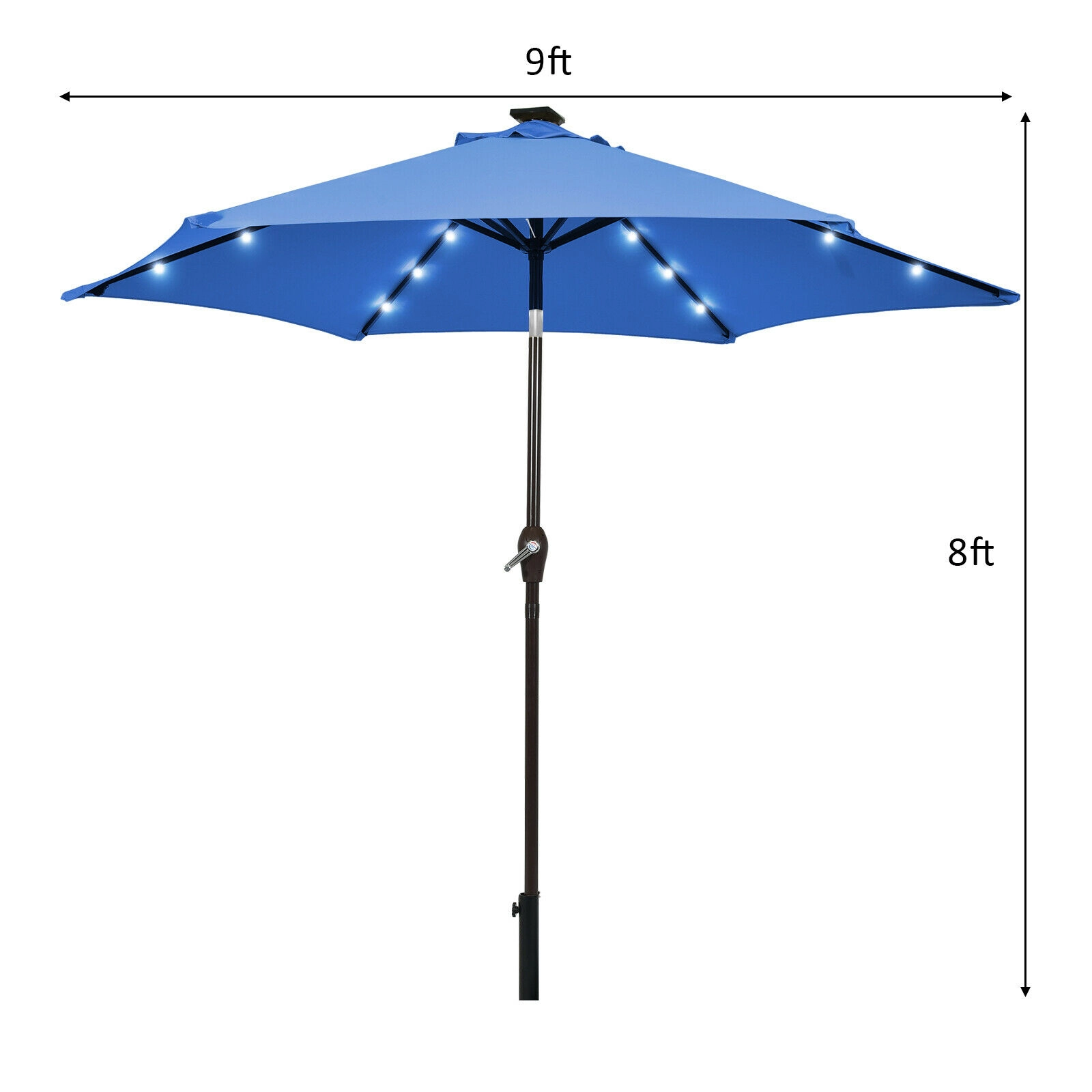 SUGIFT Push Button Tilt and Crank Lift 9 FT Solar LED Lighted Market Patio Umbrella