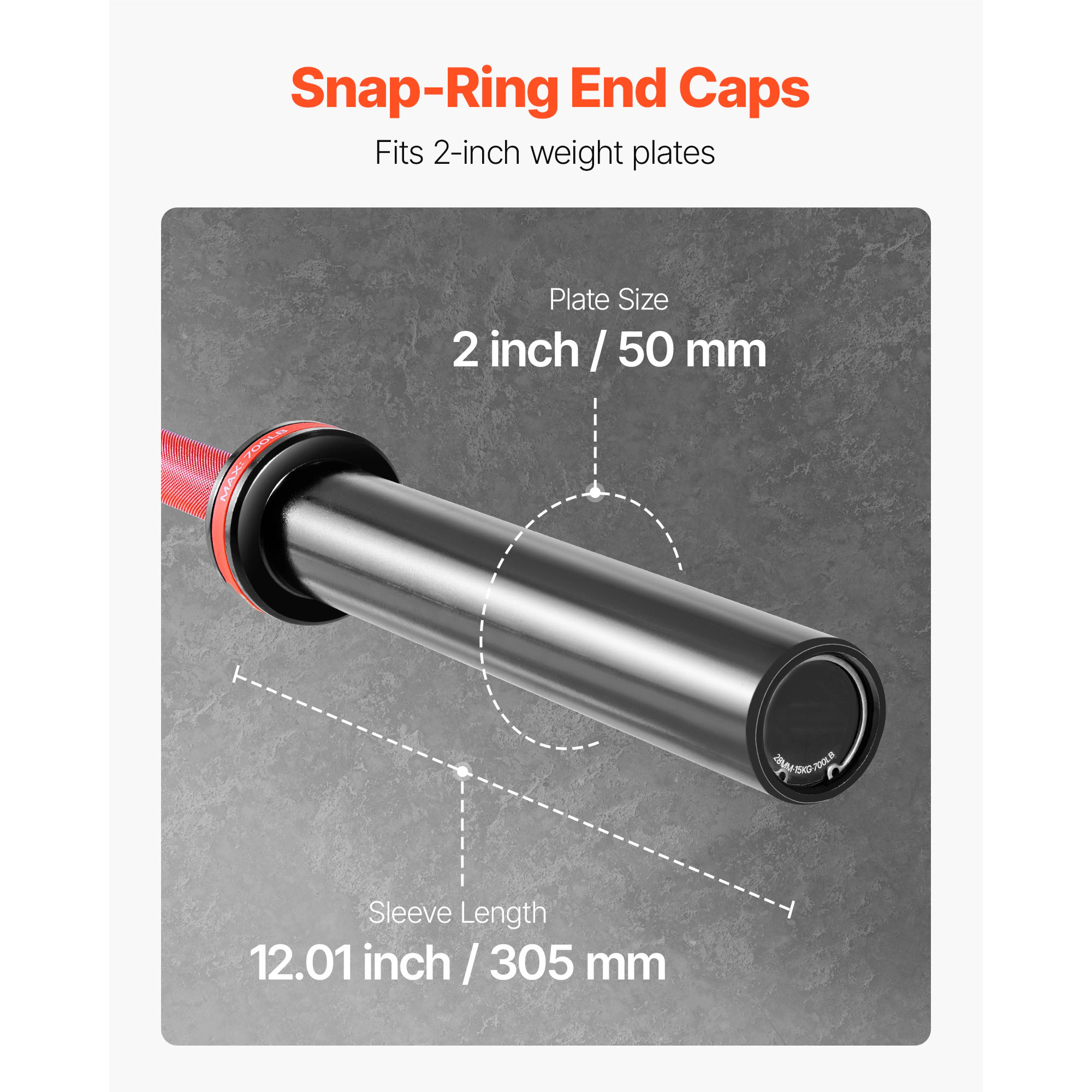 HONGGE Barbell Bar with Knurled Grip for Strength Training, Fits 2-Inch Weight Plates