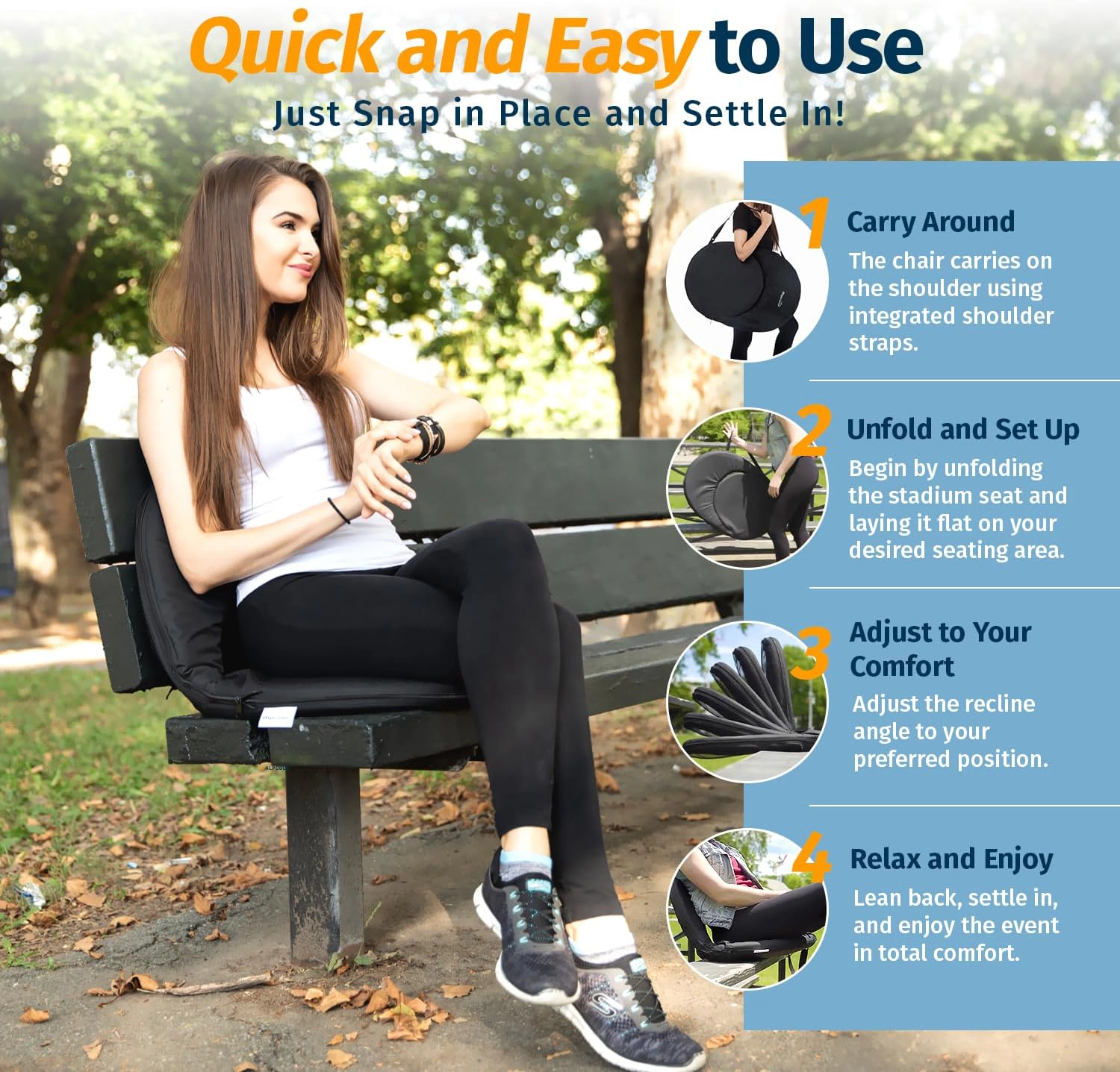 Alpcour Reclining Stadium Seat - Waterproof, 6-Position, Extra-Wide 21"