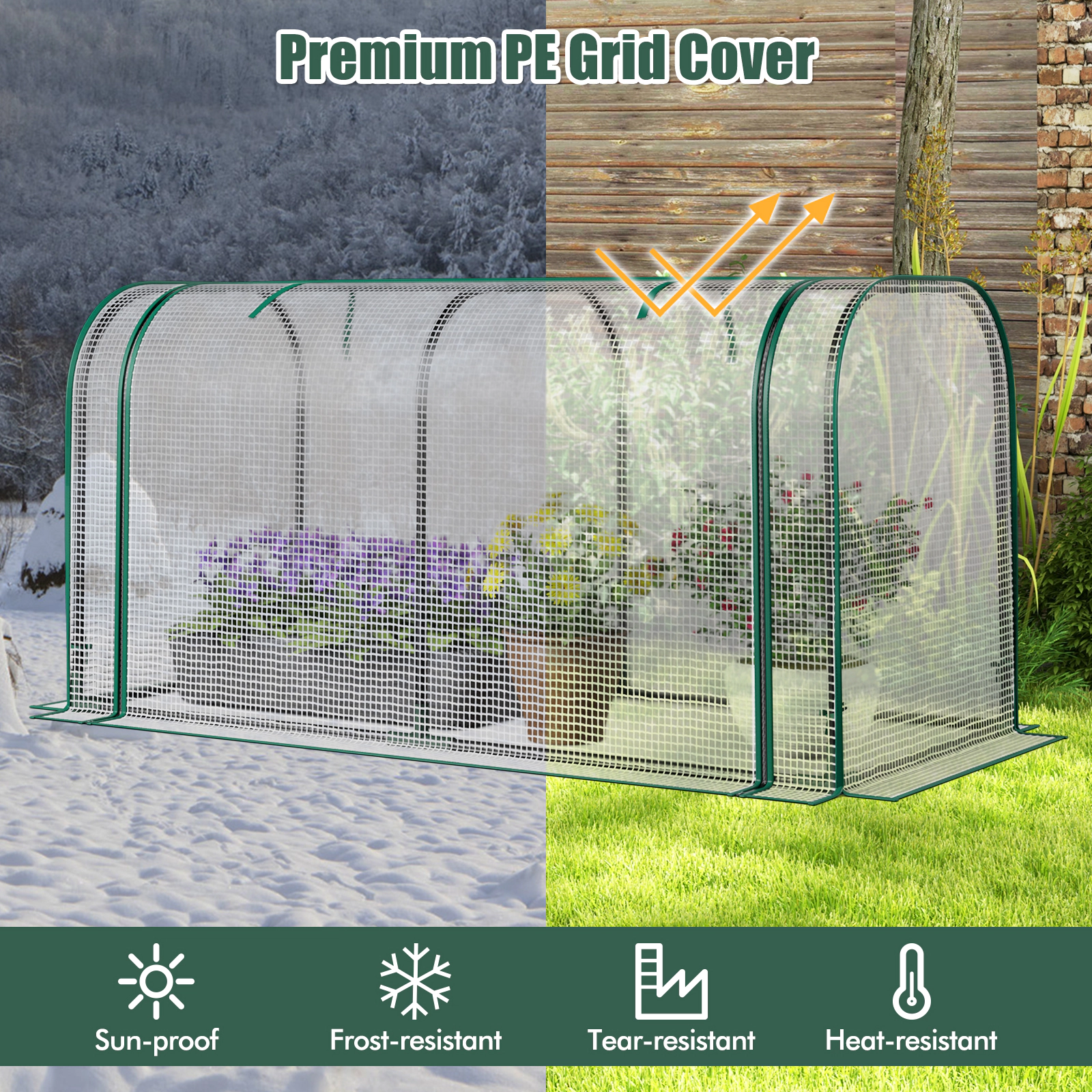 SUGIFT Mini Tunnel Greenhouse White 47 x 22 x 24 in with Roll-up Zipper Door and 6 Ground Stakes