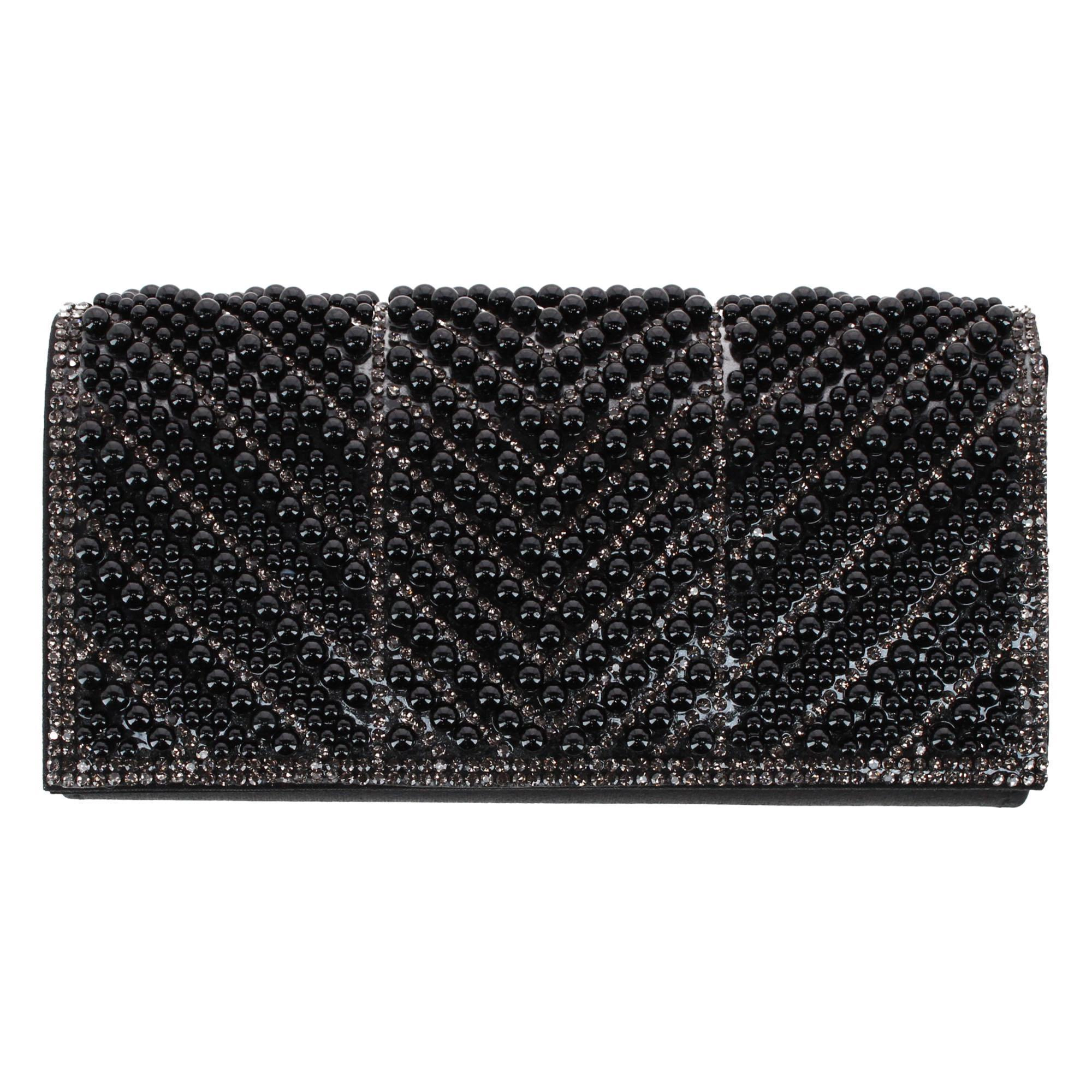 CTM Women's Synthetic Rhinestone and Pearl Evening Clutch Handbag