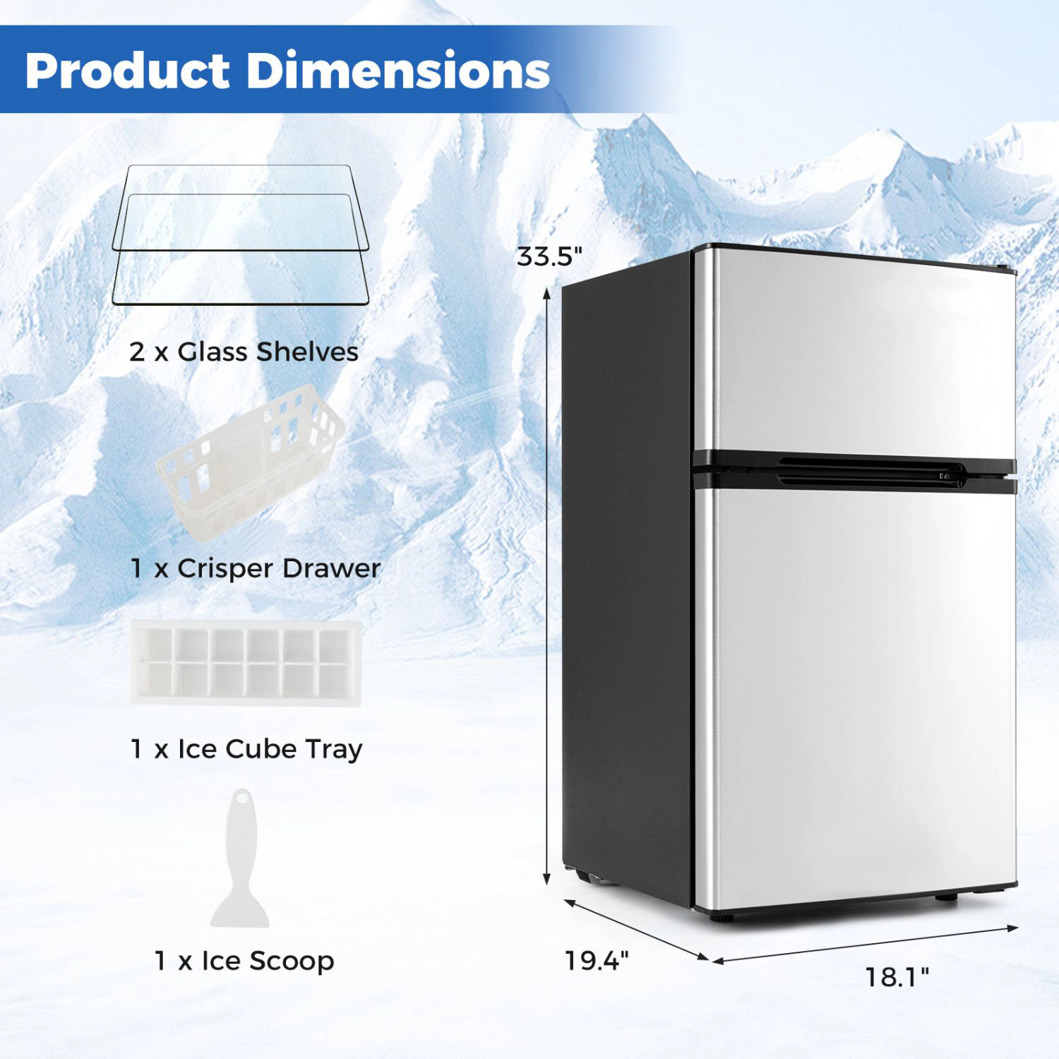 SlickBlue 3.2 Cu. Ft. Compact Refrigerator with Freezer & Glass Shelves