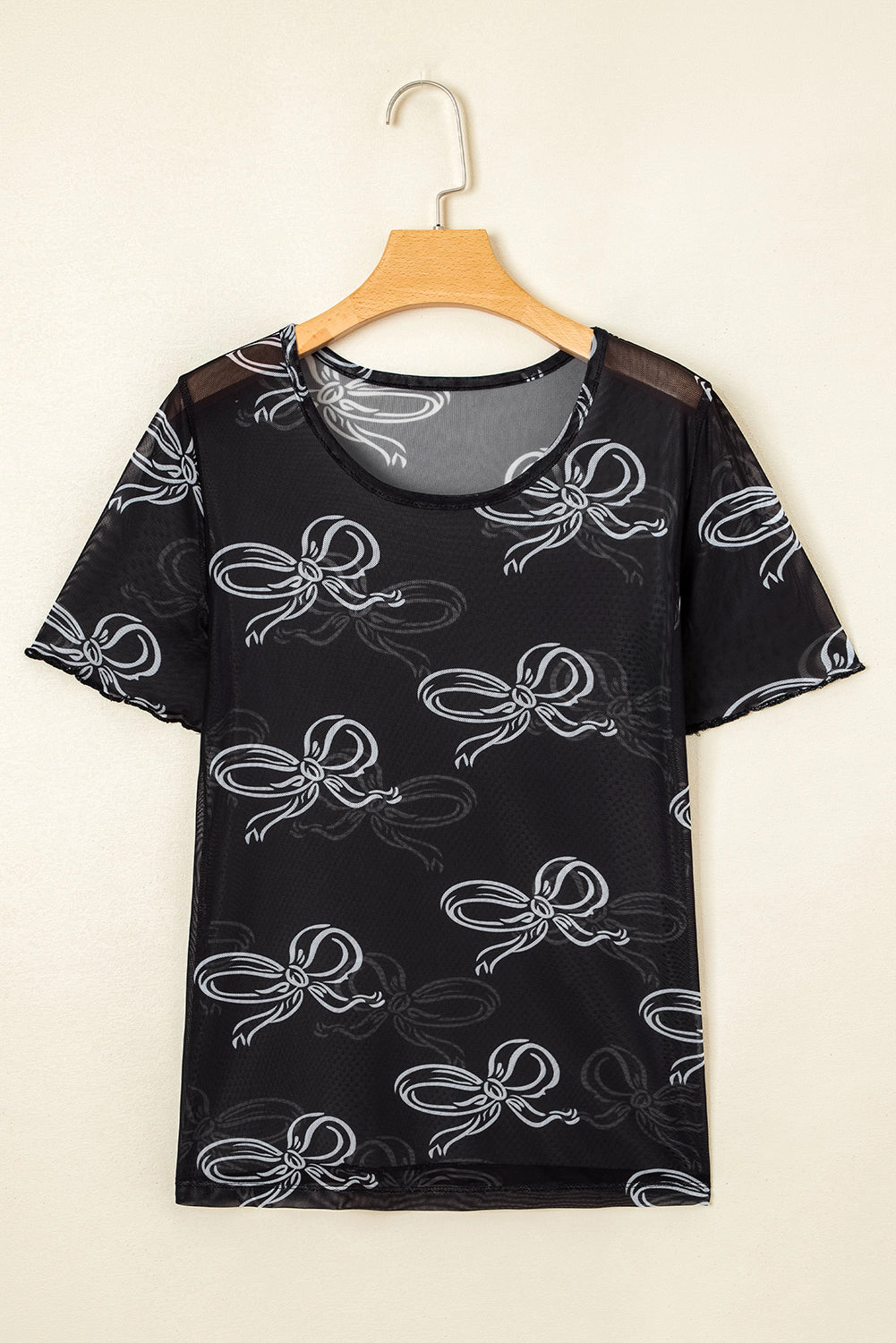 Threaded Pear Women's Maddie Bow Mesh Short Sleeve Top