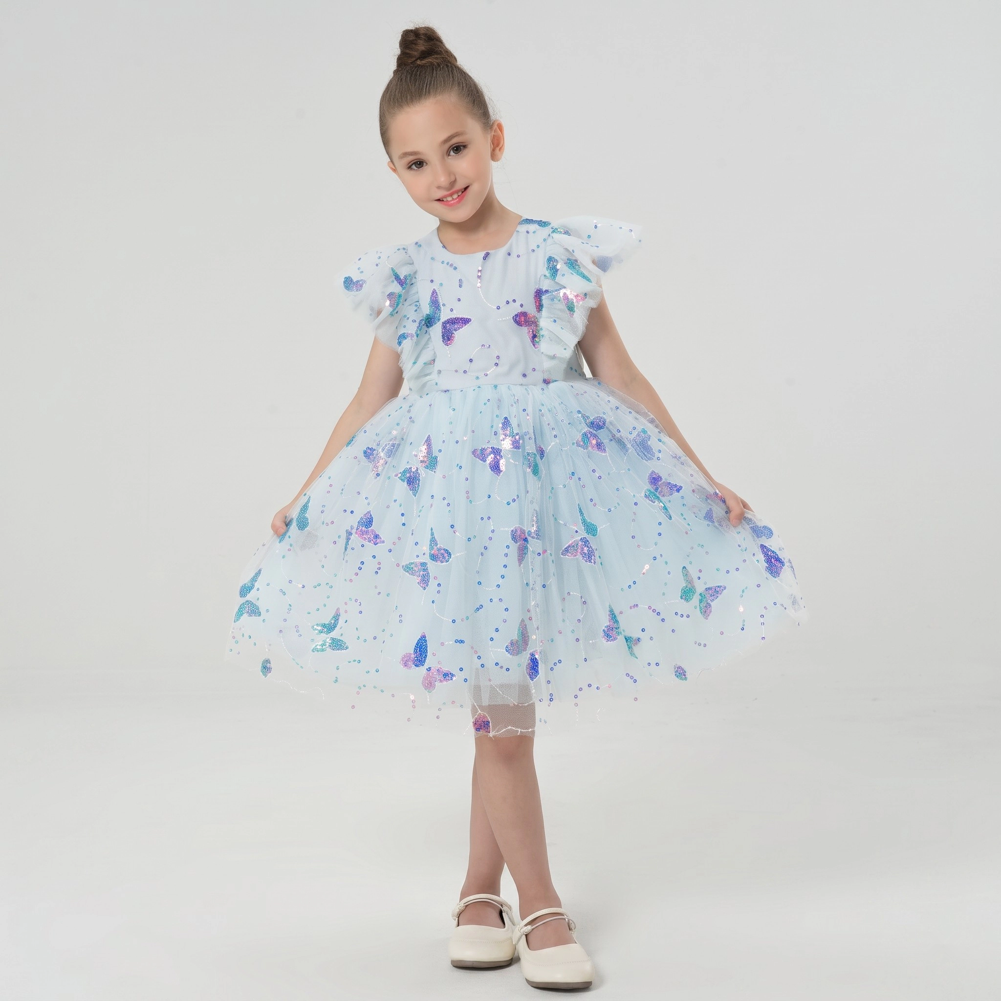 2Bunnies Girls' 3T-10Y Sparkly Butterfly Sequin Embellished Tulle Birthday Party Dress