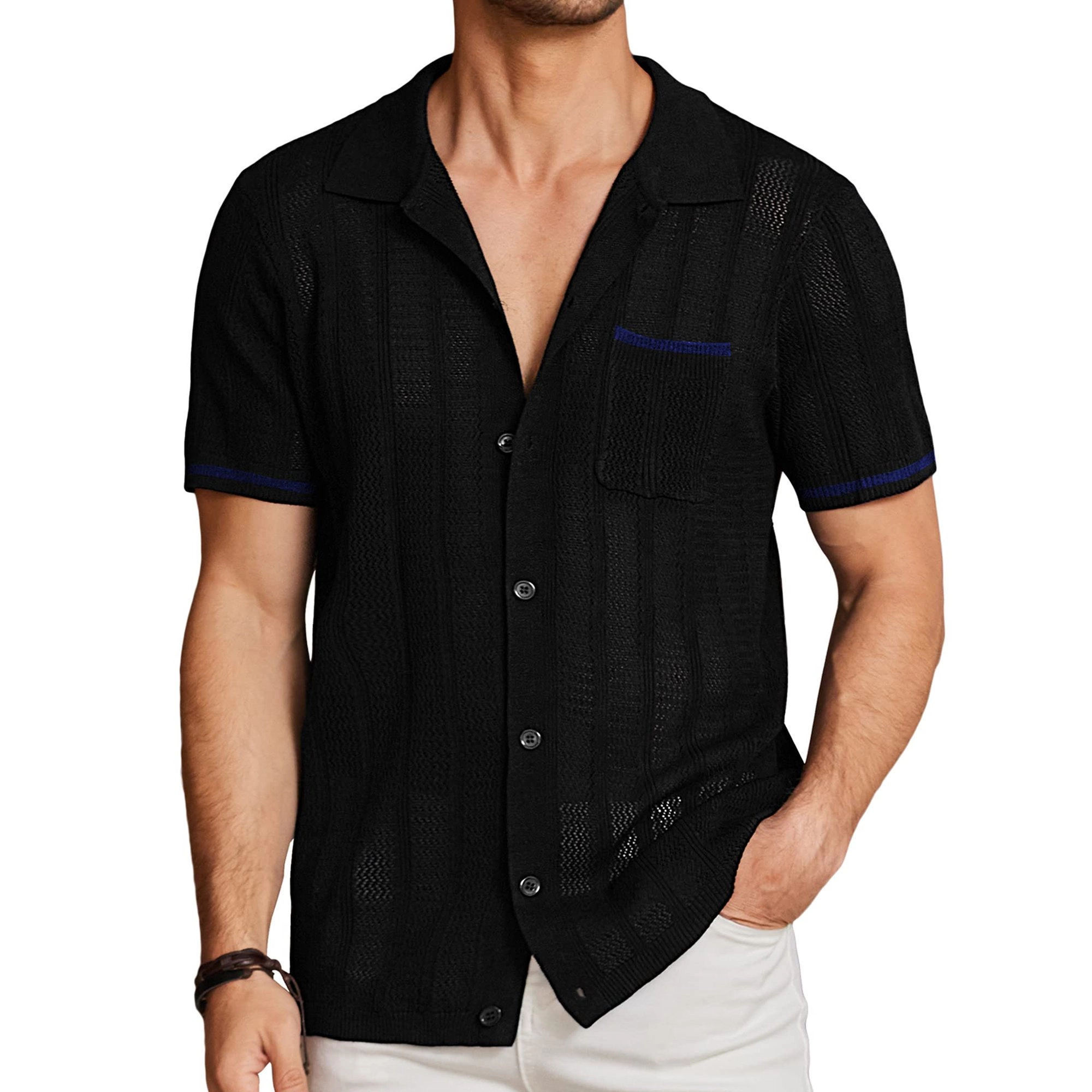 COOFANDY Mens Short Sleeve Shirts  Button Down Textured Collared Casual Tops