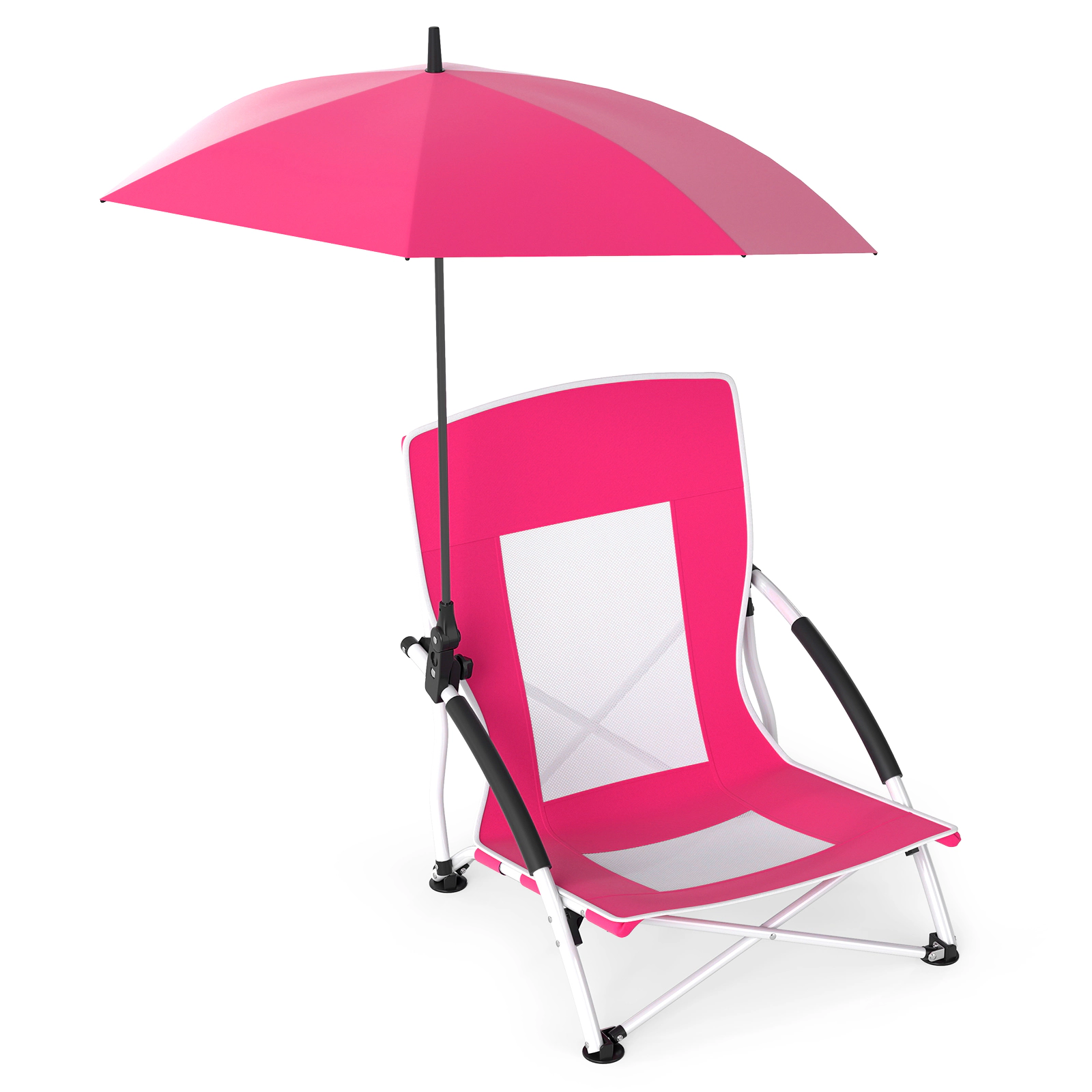 SUGIFT Set of 2 Low-Profile Beach Chairs with Detachable UPF 50 Umbrellas