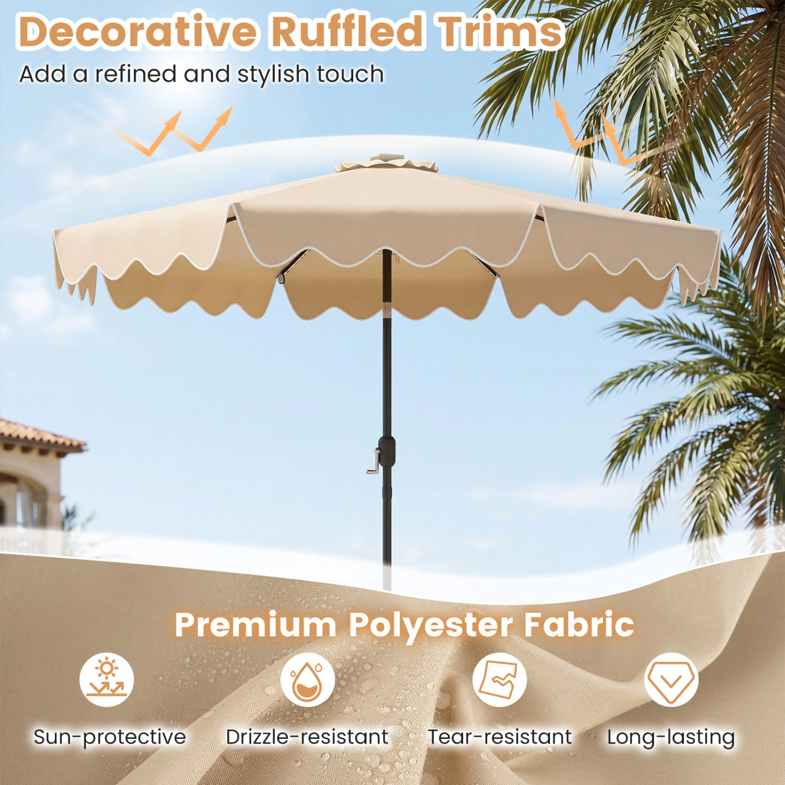 SUGIFT 104 Color-Changing LED Lights and Push Button Tilt 9 FT Solar Patio Umbrella