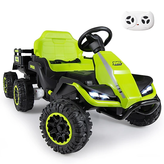 SUGIFT 24V Green Kids Ride-On Tractor with Detachable Trailer