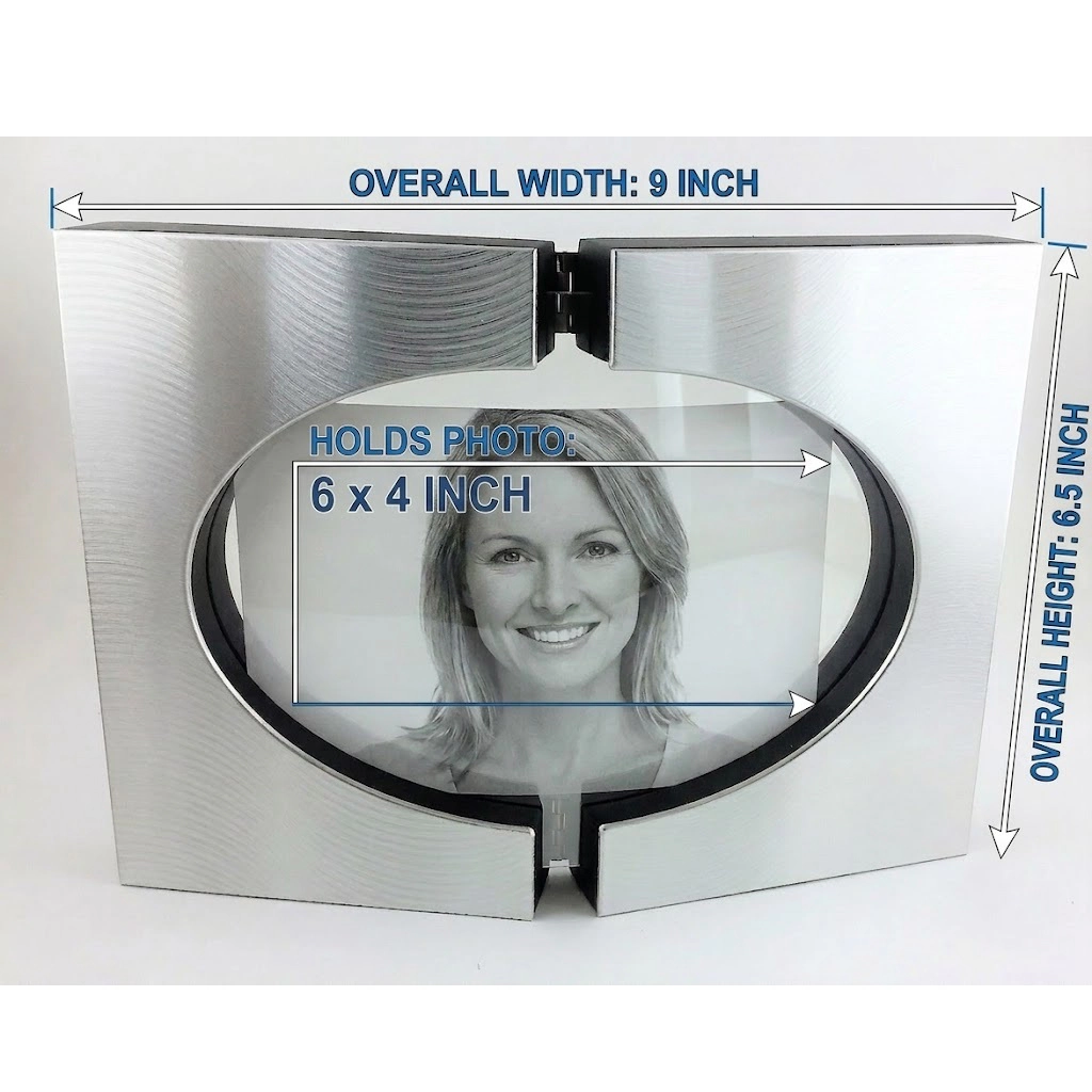 Jiallo Brushed Silver Modern Hinged Double Photo Frame, Holds 6x4" Photo