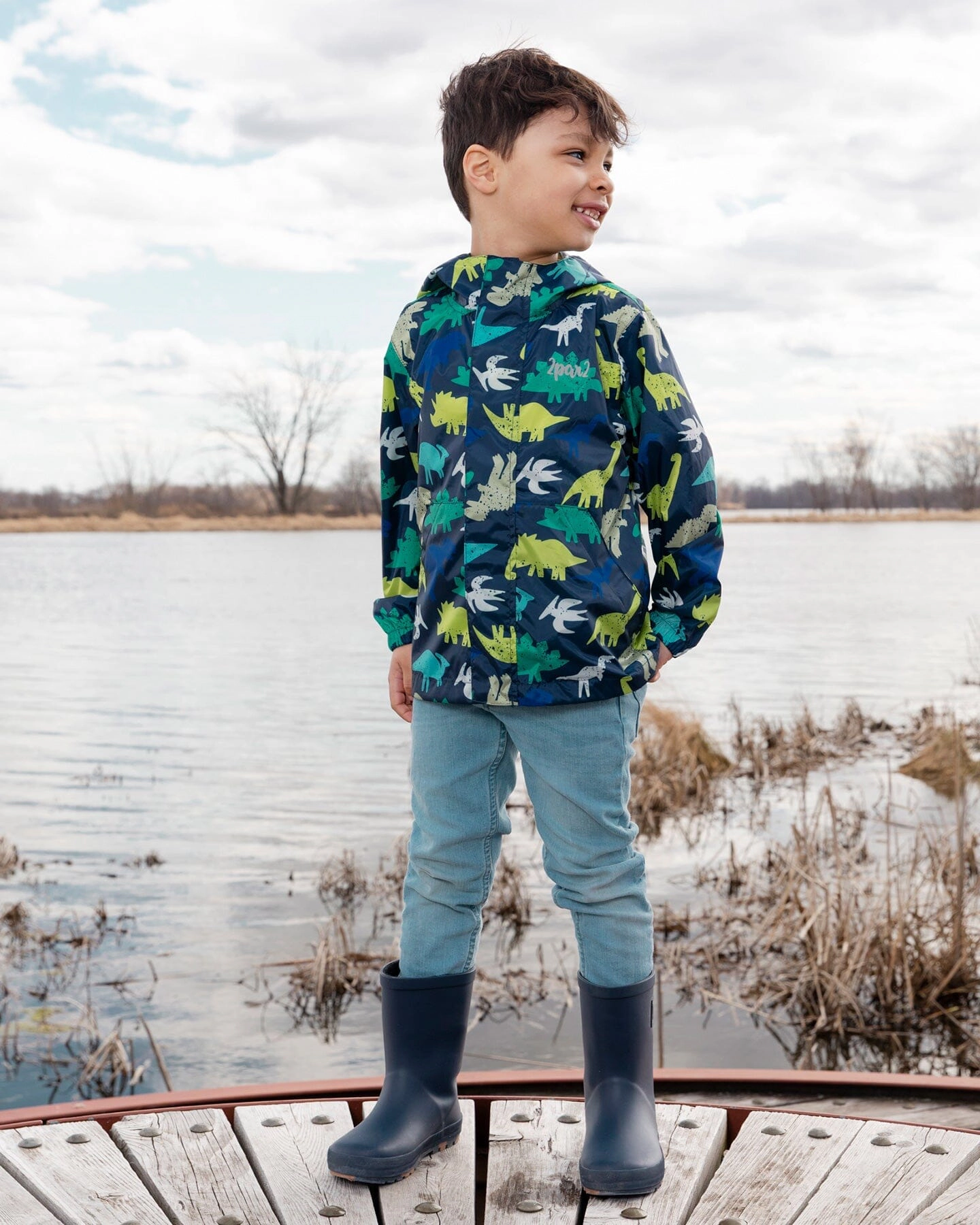 Deux par Boys Packable Windbreaker Polyester Dinosaur Print