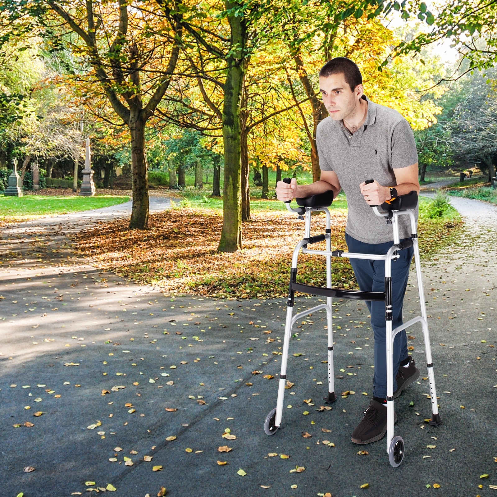 SUGIFT Silver Folding Walker with Adjustable Armrest Support 23.5-in W 21.5-in D 47.5-in H 440-lb User Capacity