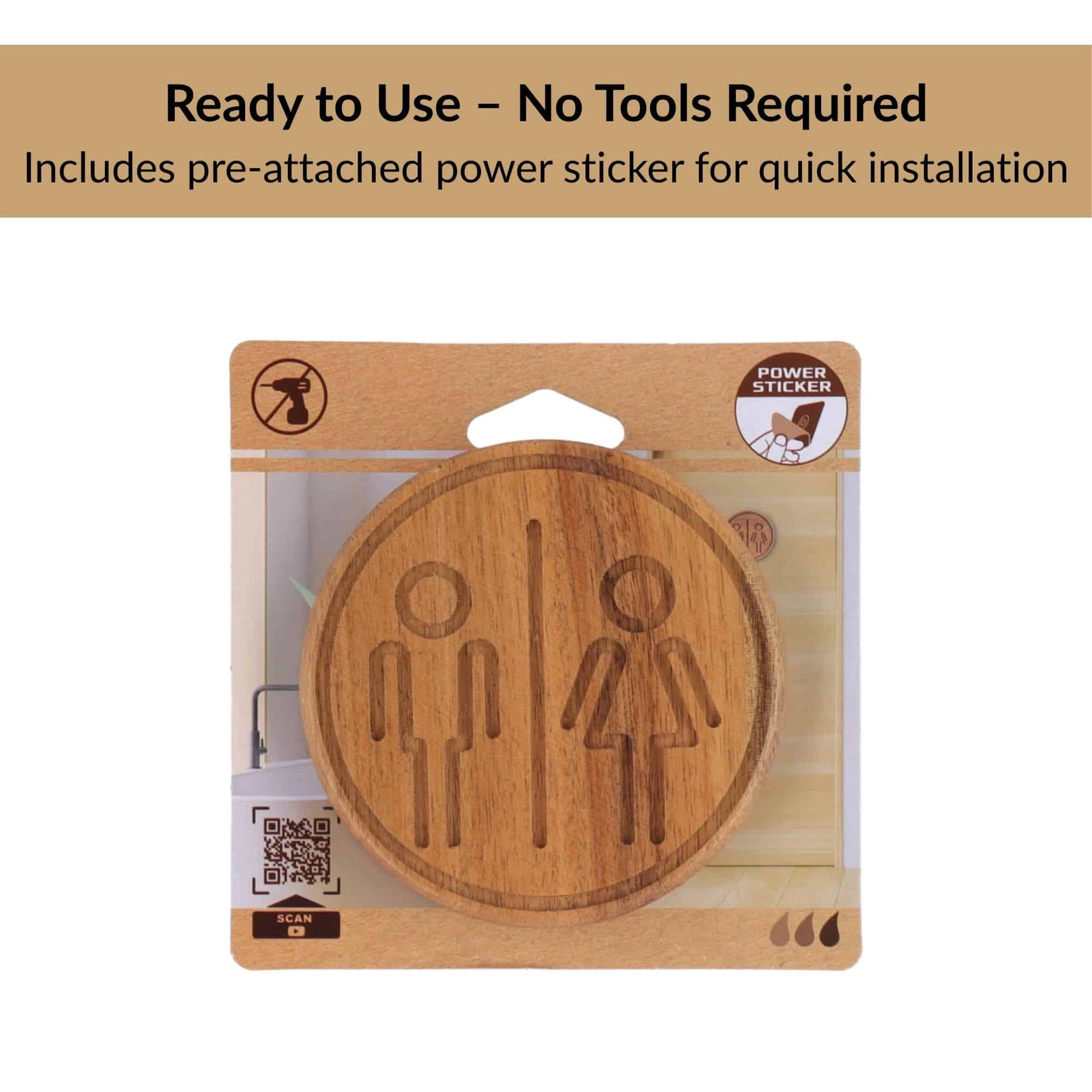 Evideco French Home Goods Acacia Wood Round Restroom Sign, 4 in, Unisex