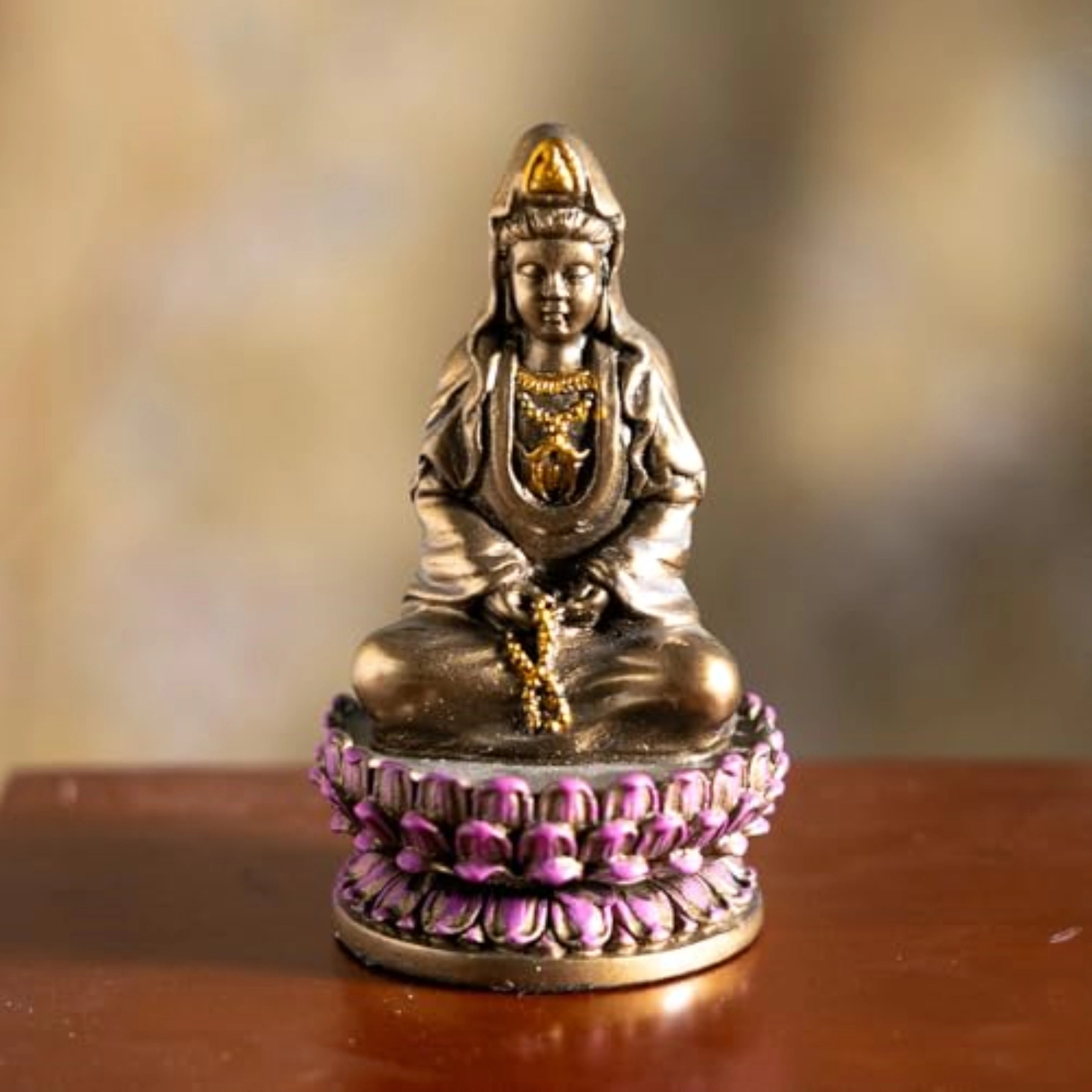 Pacific Giftware Small Sitting Lotus Kuan Yin Bronze Color Resin Statue Figurine 3.4 inch