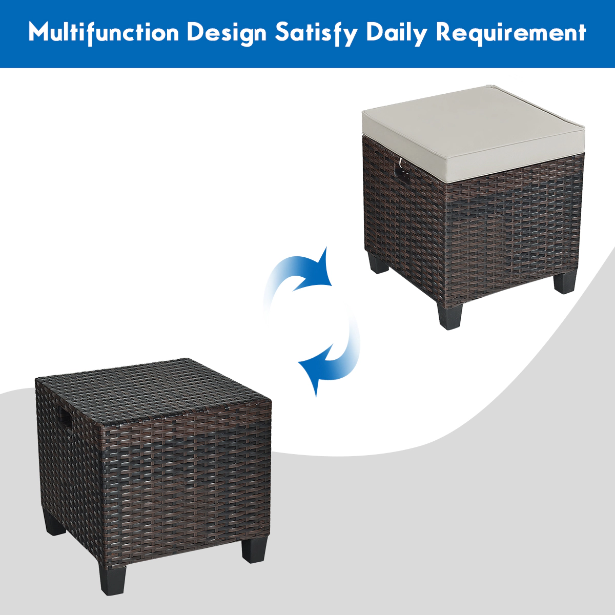 SUGIFT Patio Rattan Ottoman with Removable 2.5-in Cushion 375-lb Capacity Beige