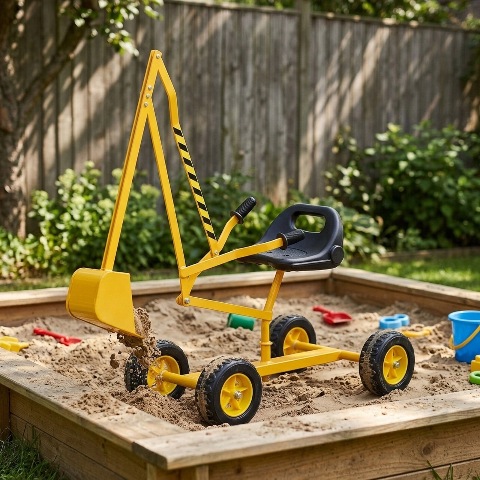 All-Season Kids Sand Digger Ride-On Excavator Toy 2-Handed Levers 360-Degree Swivel Seat Backrest 110-lb Ages 3+ Yellow
