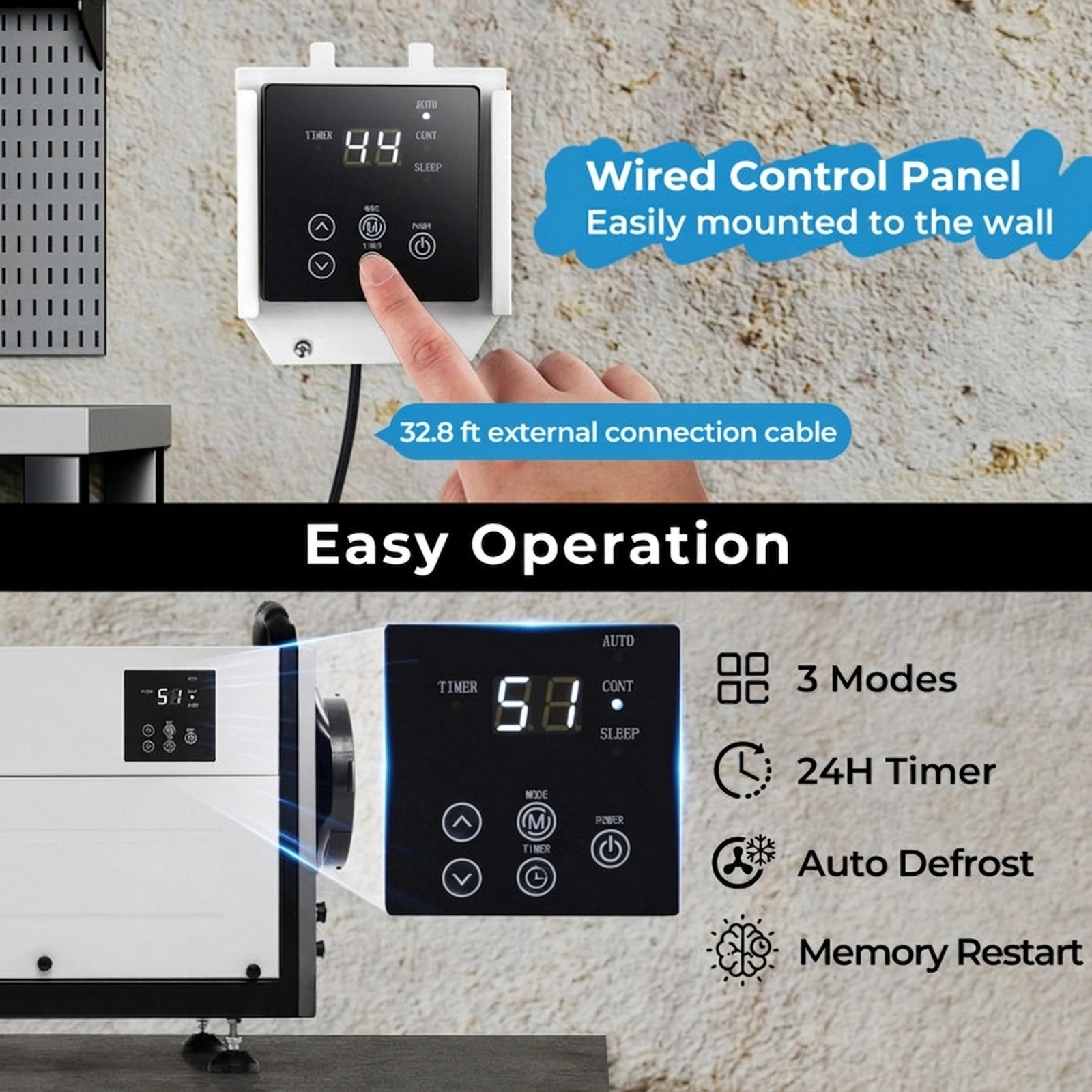 SUGIFT 124-Pint Crawl Space Dehumidifier with 3 Modes and 24H Timer 20.5-in Long 1300-Sq-Ft Coverage Blue/White
