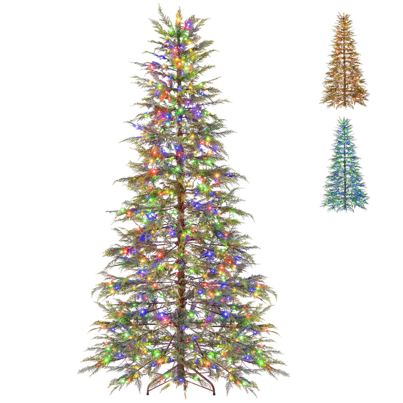 SUGIFT 7.5-ft Pre-Lit Hinged Artificial Christmas Tree with 500 Multi-Color LED Lights and 725 Branch Tips Green