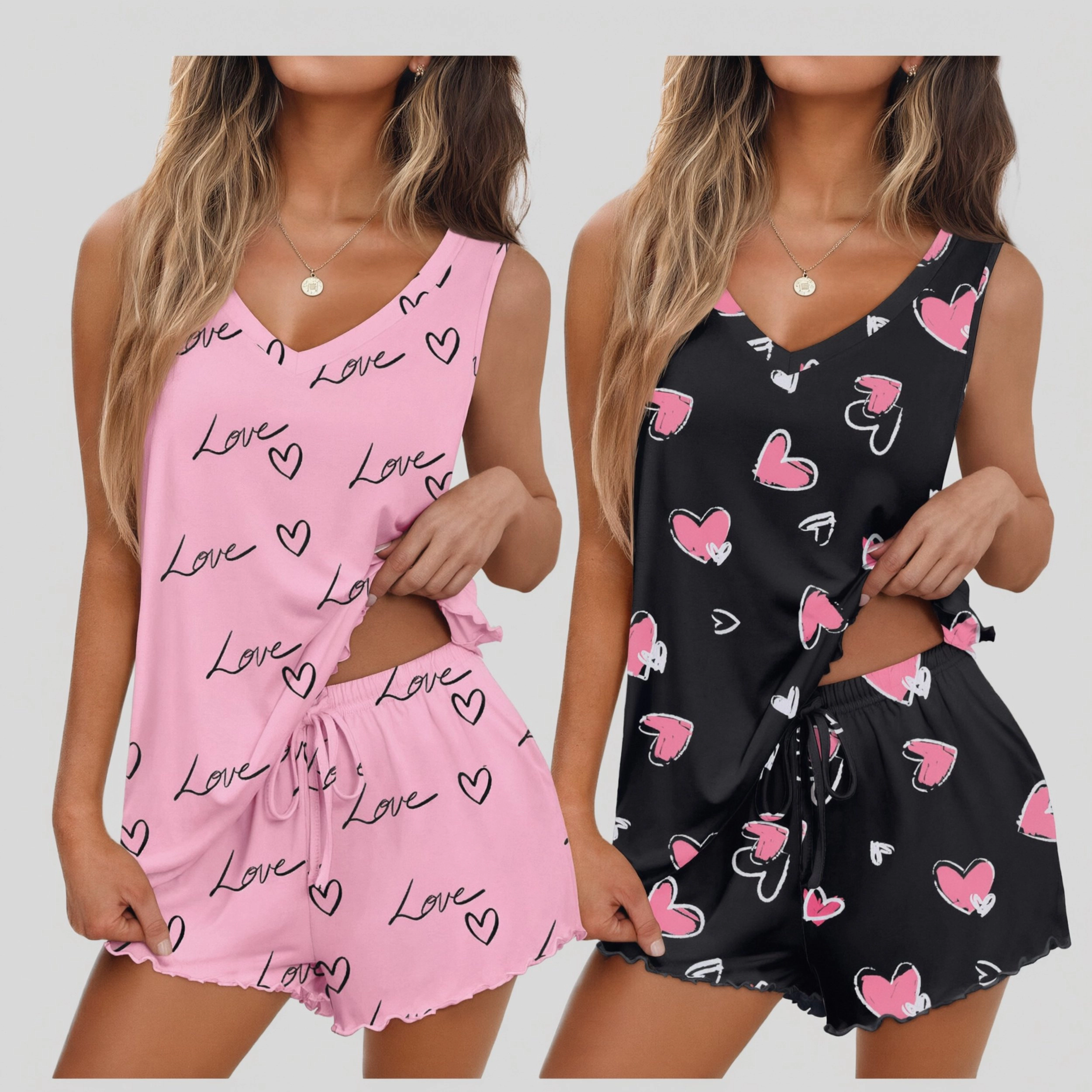 Ekouaer Two Pack Pajamas for Women Set Tank Top and Shorts Pjs Soft Sleeveless Sleepwear Summer
