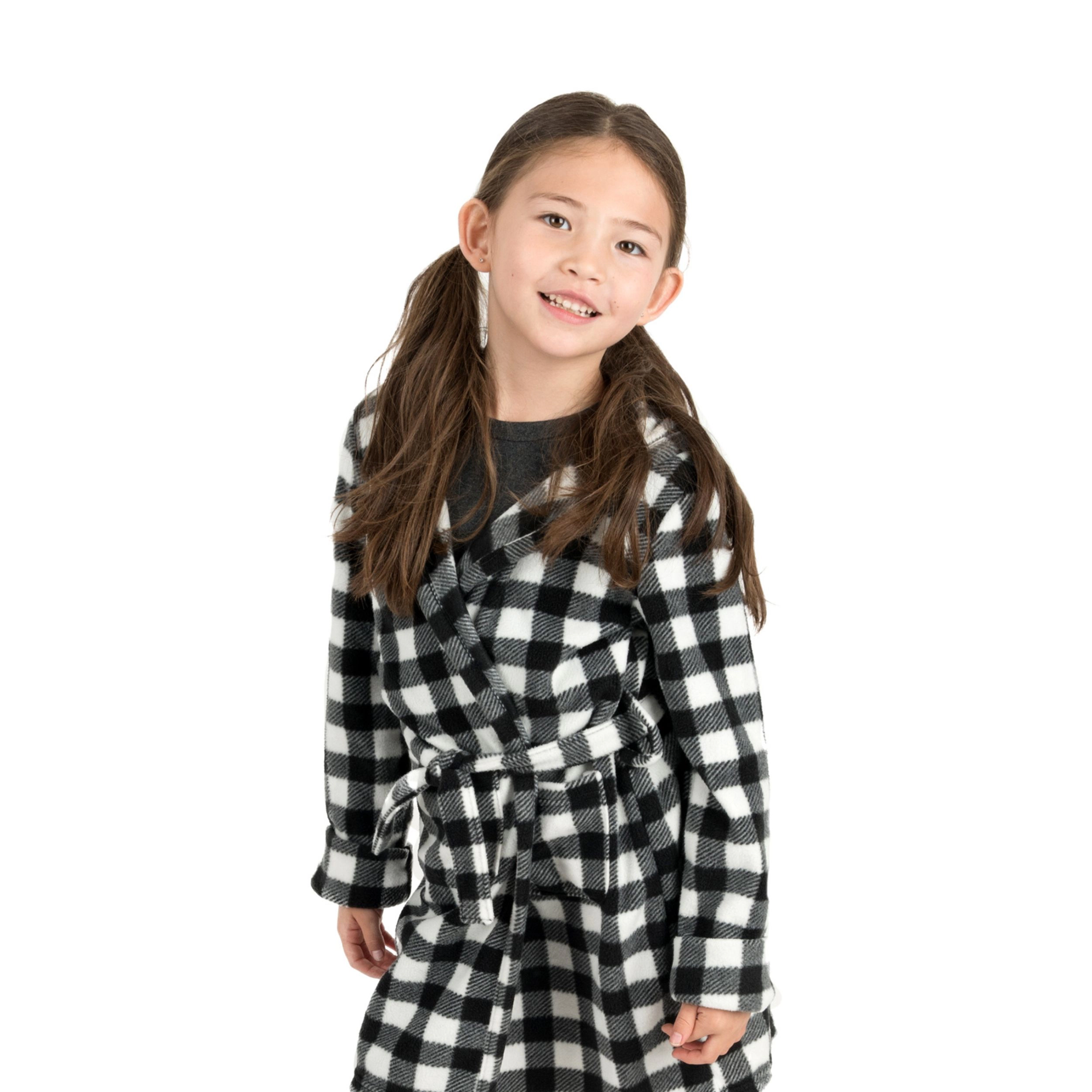 Leveret Kids Plaid Hooded Fleece Robe with Pockets