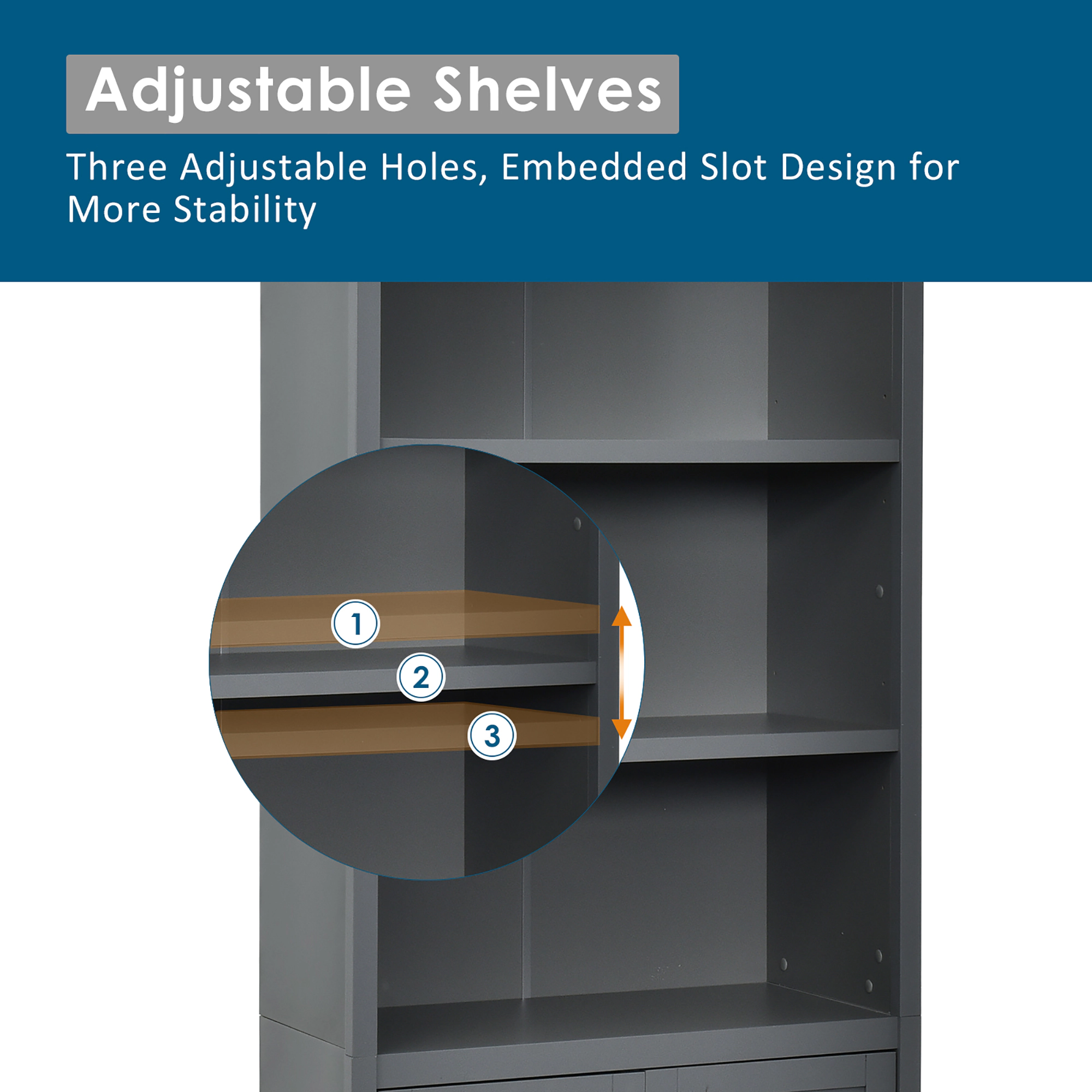 Costway Bookcase Shelving Storage Wooden Cabinet Unit Standing Bookcase W/Doors Gray