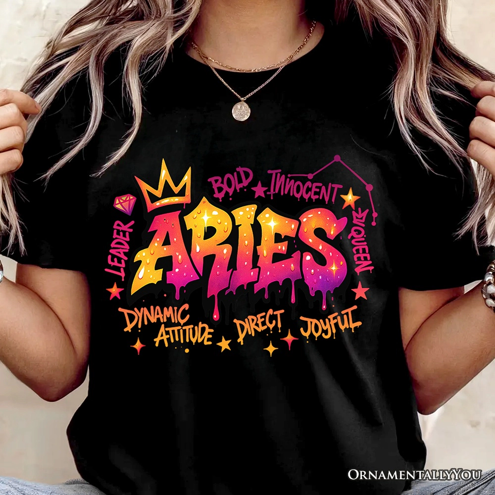 OrnamentallyYou Womens Aries Graffiti Zodiac T-Shirt