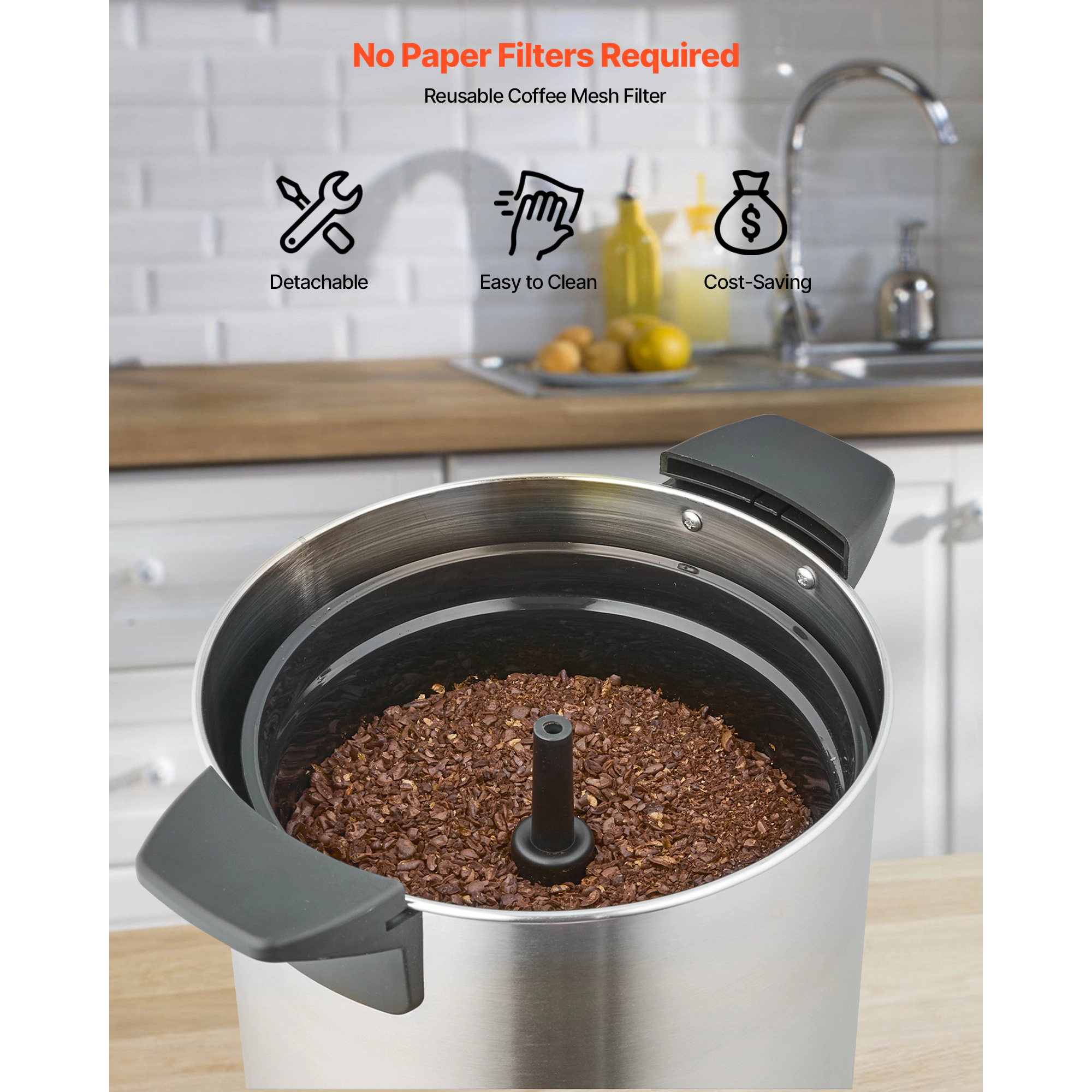 HONGGE Commercial Coffee Urn Hot Beverage Dispenser with Dripless Faucet Quick-Brewing Stainless Steel Large Commercial
