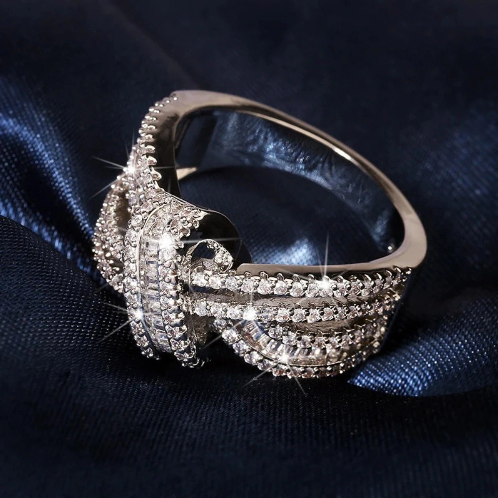 Wardrobe Whimsy Intertwined Baguette & Round Cubic Zirconia Wide Statement Ring