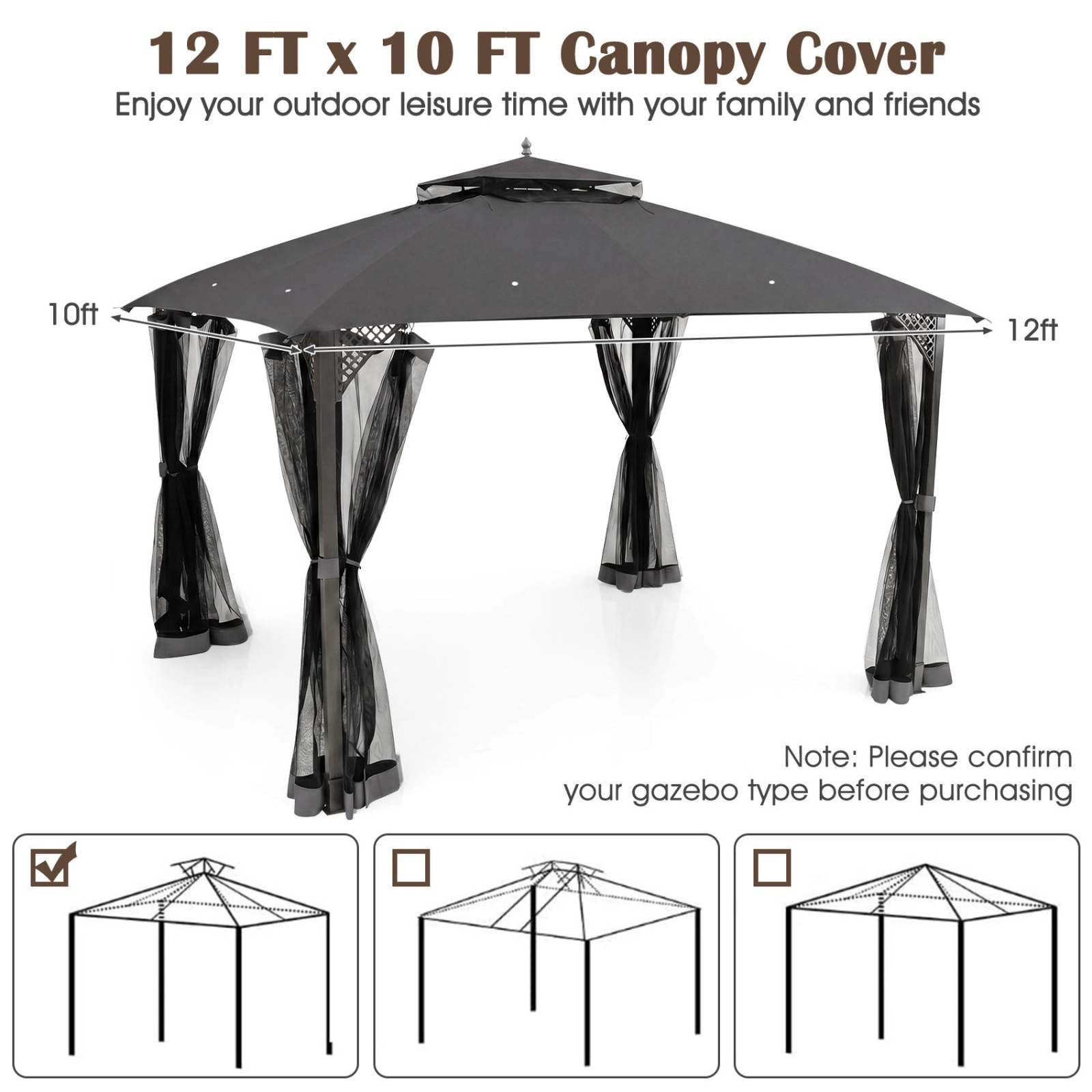 SUGIFT Gray Air Vent and Drainage Holes 12 x 10 ft Gazebo Replacement Canopy Top