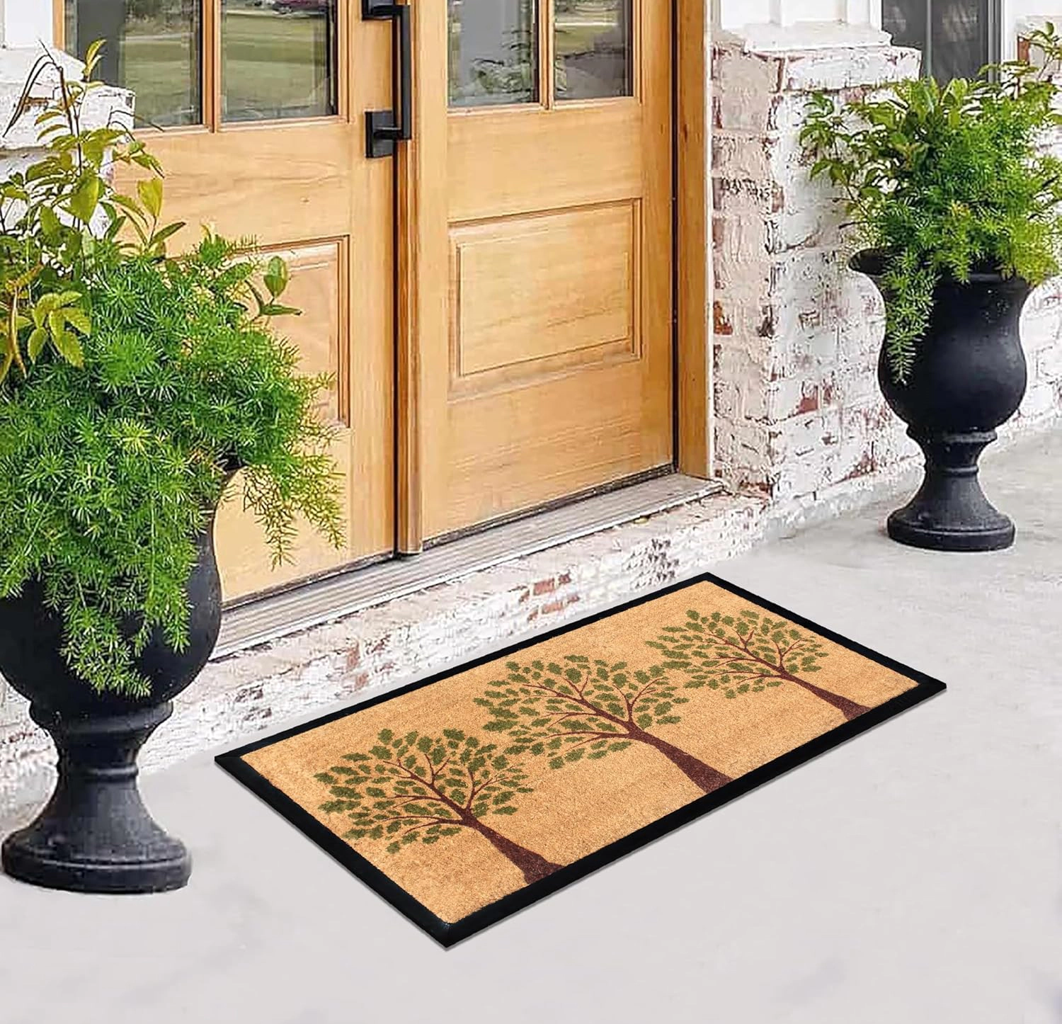 A1 Home Collections Door Mat 24x48 Inches Heavy Duty Non-Slip Rubber-Backed Green Three Tree