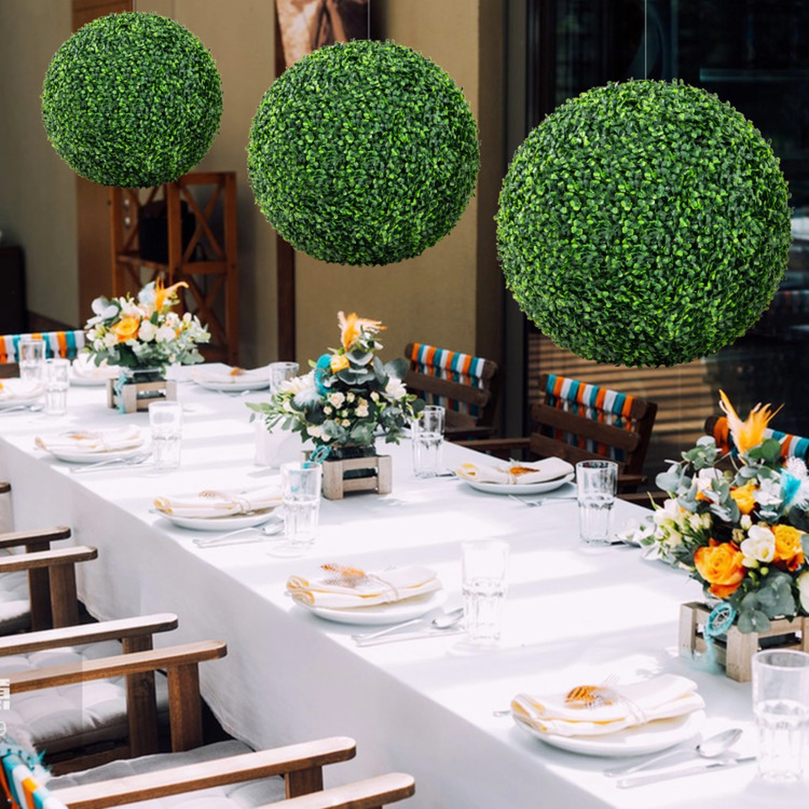 SUGIFT Set of 2 20-in Artificial Boxwood Topiary Balls with 4-Layer Leaves and Interlocking Halves