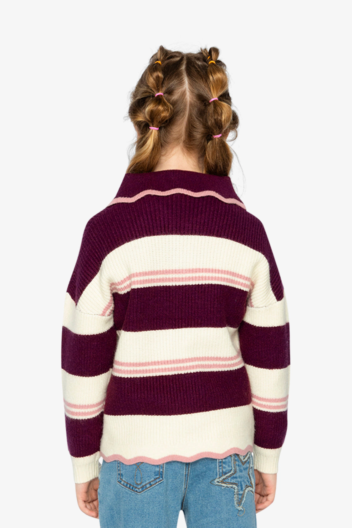 Deux par Girls Striped Scalloped Collar Sweater