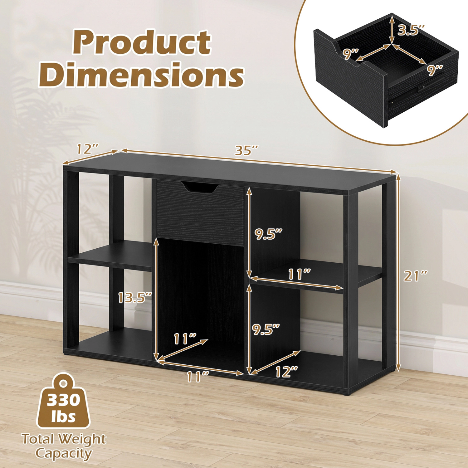 LJG 5-Cube Bookcase with Storage Drawer Freestanding Bookshelf Modern Display Rack