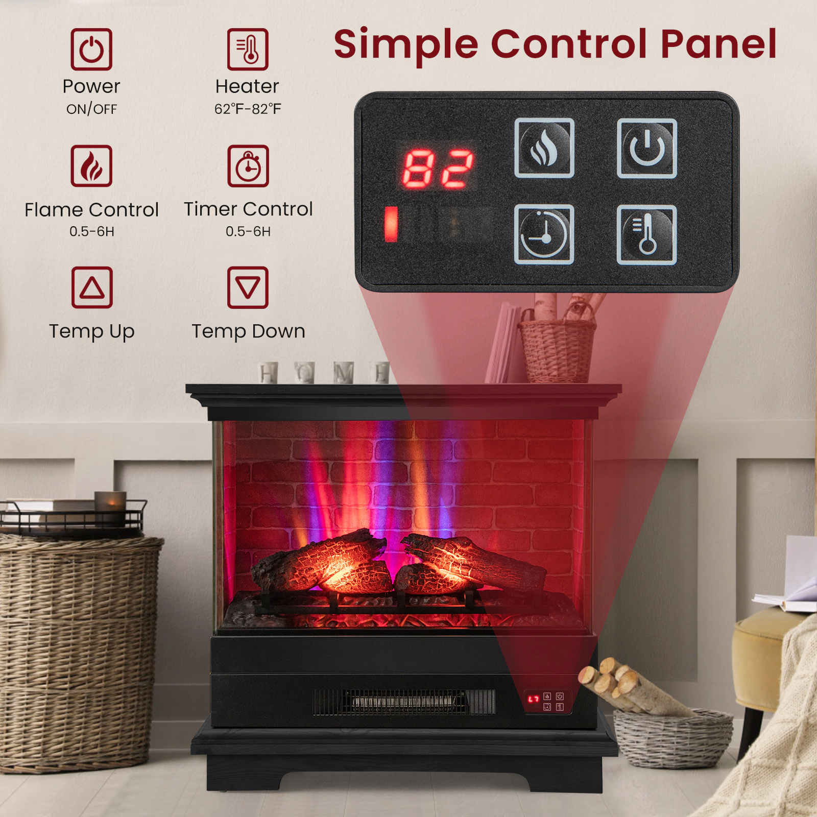SlickBlue Freestanding Electric Fireplace with 7-Level Flame Effect