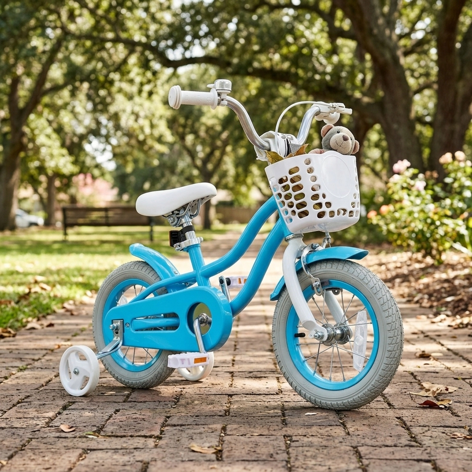 12-in Kids Bike Dual Brakes Ages 3-4 Blue Bicycle Training Wheels Removable Basket 110-lb Seat Capacity