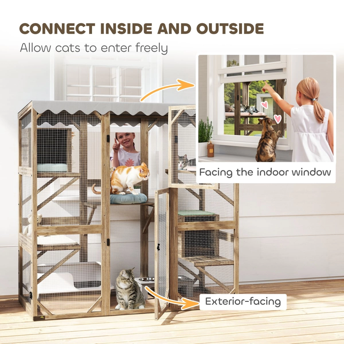 212 Main PawHut Outdoor Cat Enclosure with Window Access - 5 Platforms & 2 Resting Boxes - Waterproof Roof, Brown