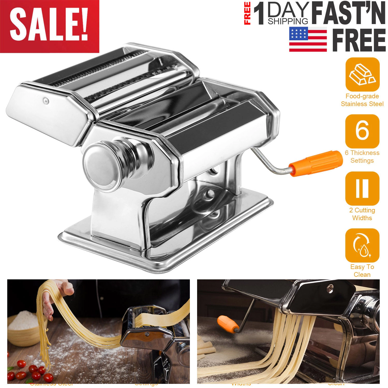 GBruno Stainless Steel Pasta Maker Roller Machine